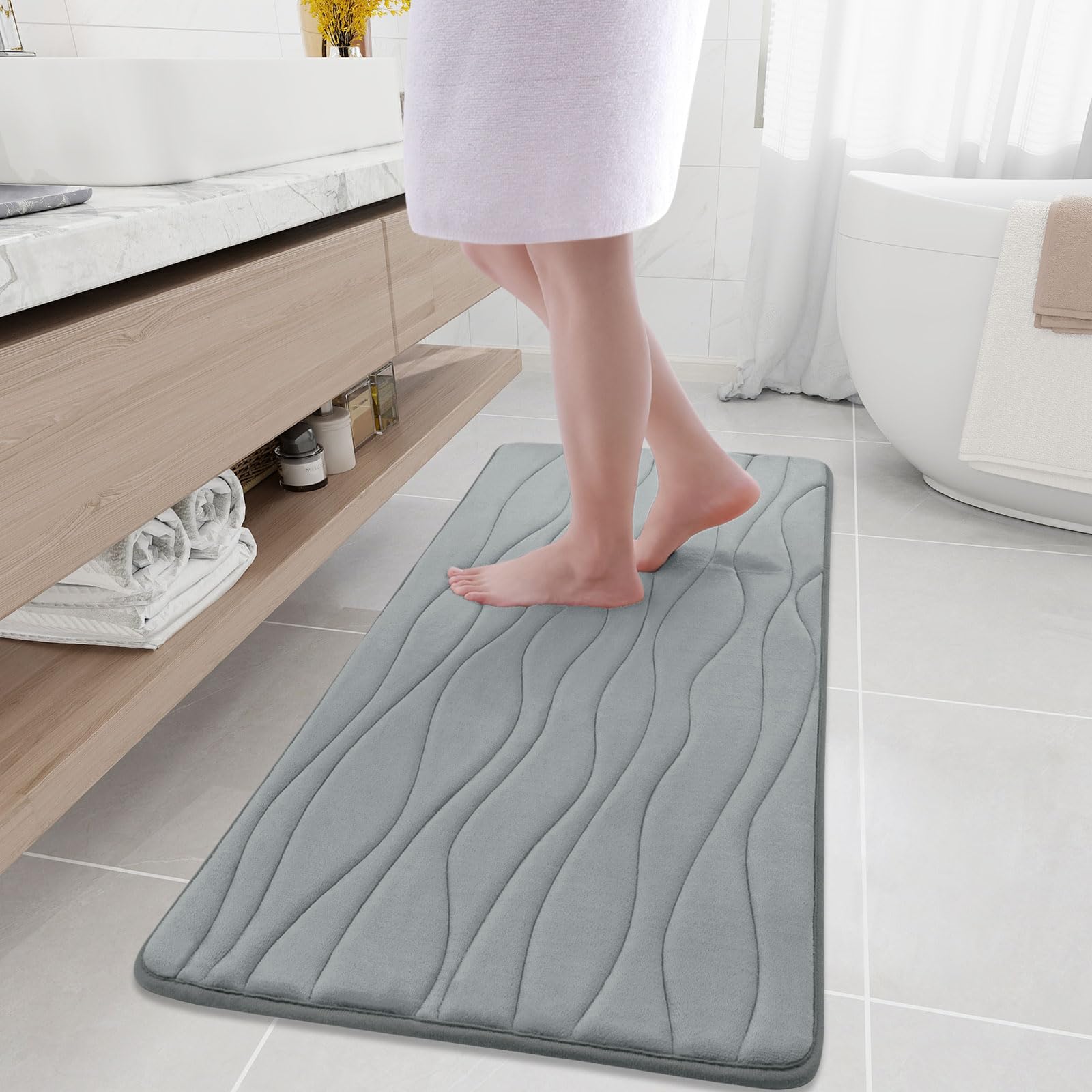 Buganda Memory Foam Bathroom Rug Mat 47X20, Extra Soft And Absorbent Bath Mats, Non-Slip And Machine Washable Bath Rugs For Bath