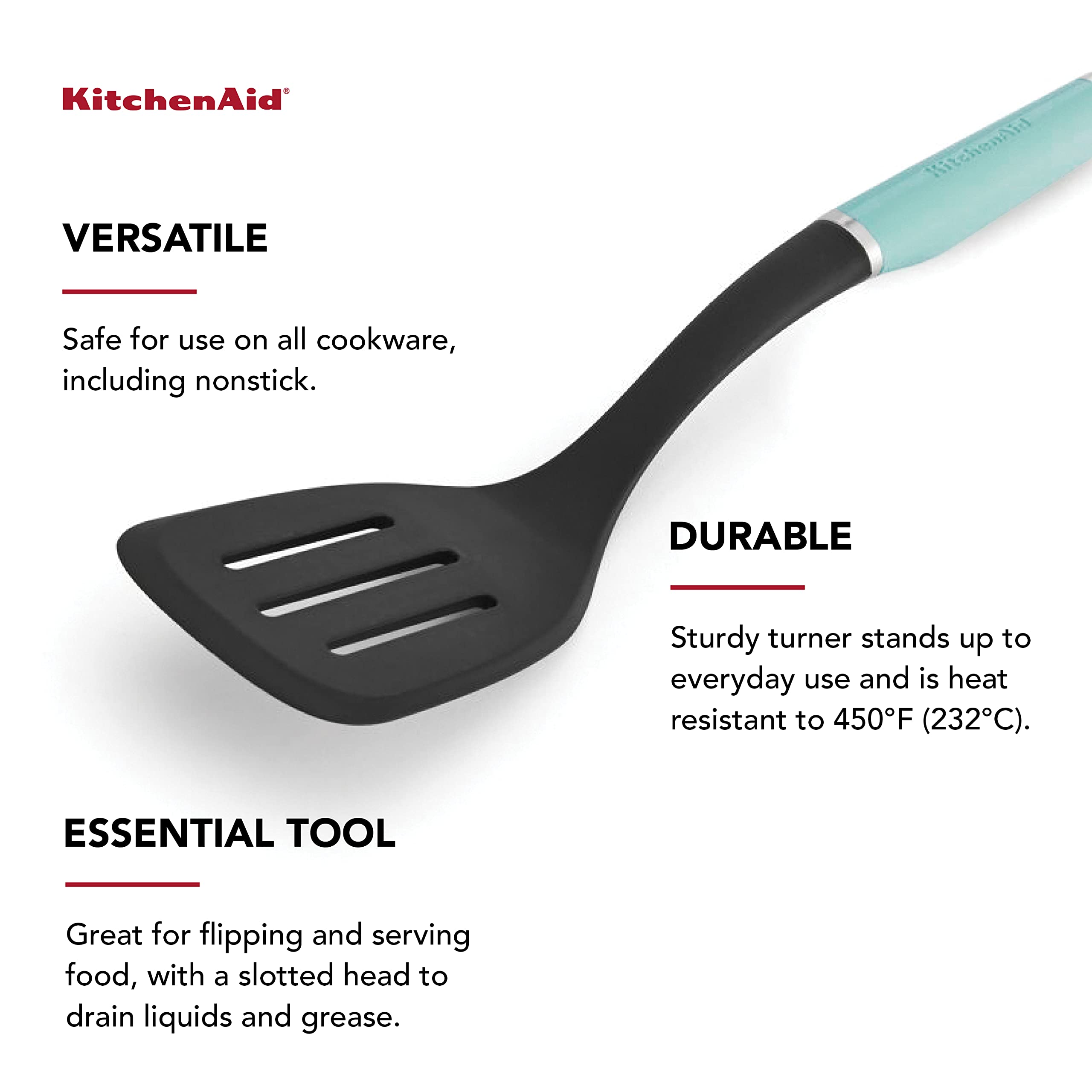 KitchenAid Classic Nylon Slotted Turner, 13.66-Inch, Aqua Sky