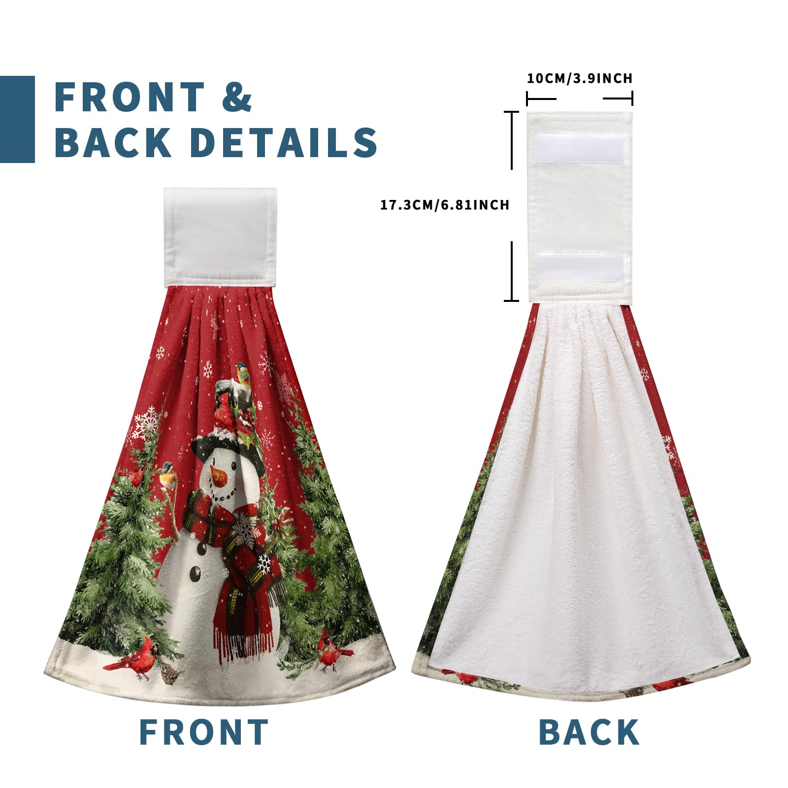 Winter Snowman Red Hanging Kitchen Towels Set Of 2 Christmas Snow Snowman Pine Tree Bird Hand Towel With Hanging Loop Xmas Farmh