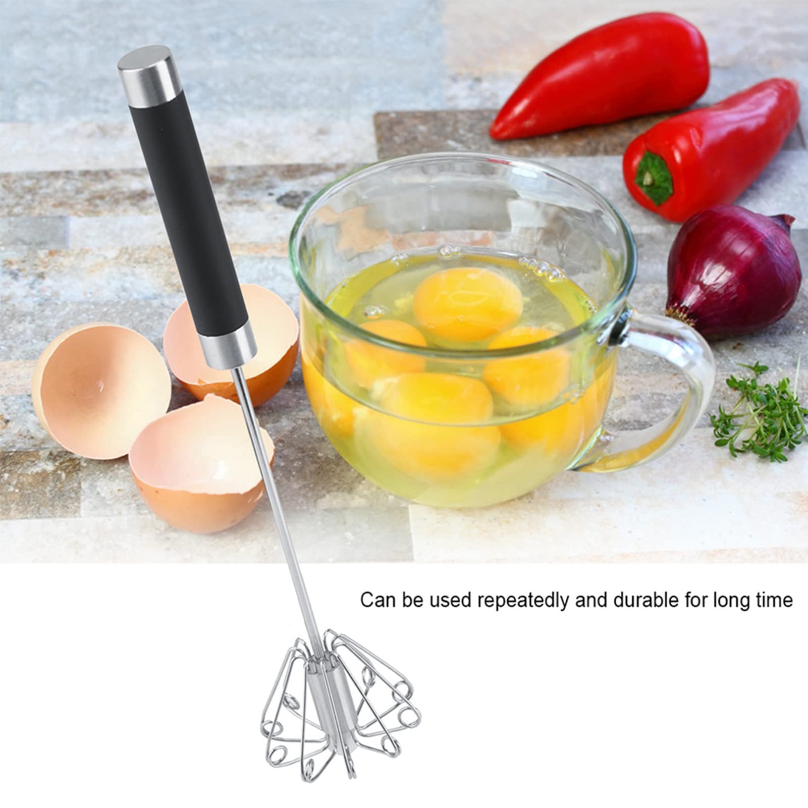 Haosie Push Whisk, 9.45    2.17In Semi Automatic Egg Whisk, Rotatable Push Whisk Egg Beater, Stainless Steel Push Down Whisk, Fo