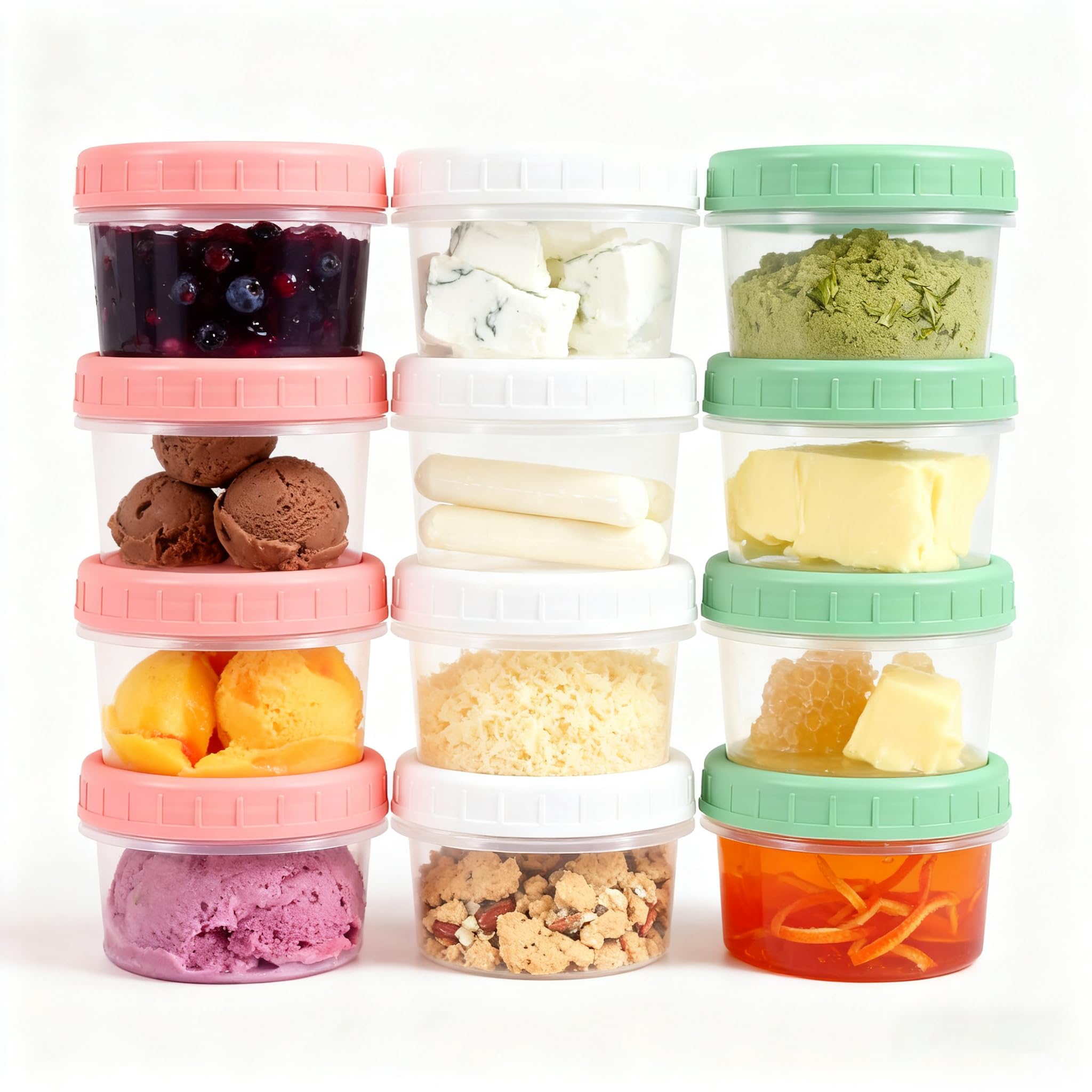UMETASS Food Storage Containers - 12 Pack 6.8 oz Freezer Storage Containers with Twist Top Lids, Leakproof, BPA Free, Microwave 