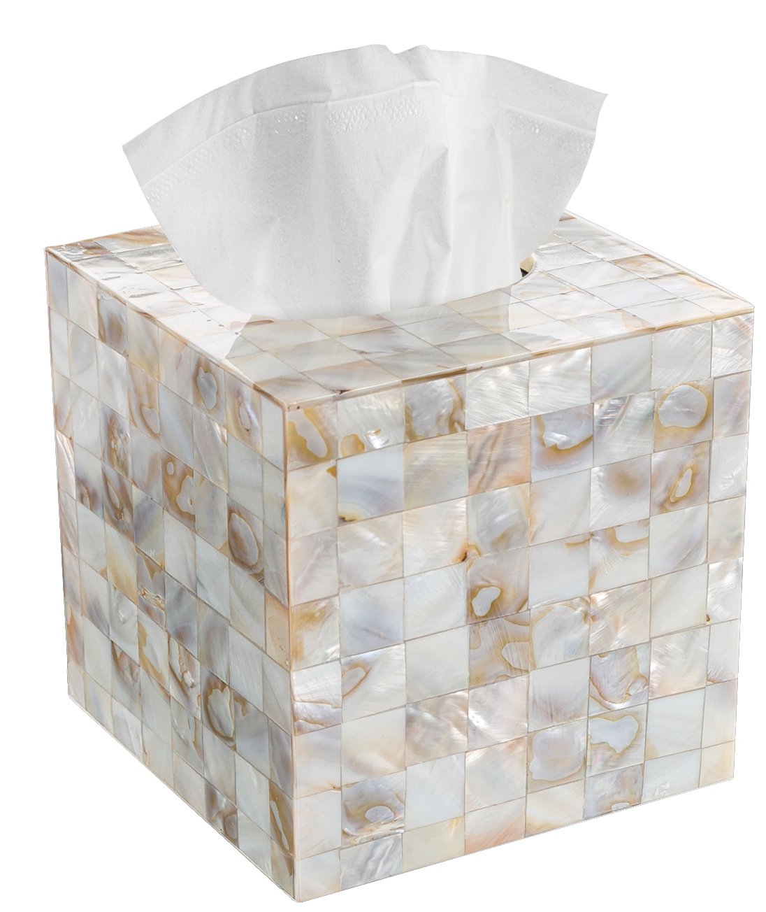 Tissue Box Cover Square - Decorative Tissue Box Holder Square For Bathroom Finished In Beautiful Natural Mother Of Pearl Capiz S