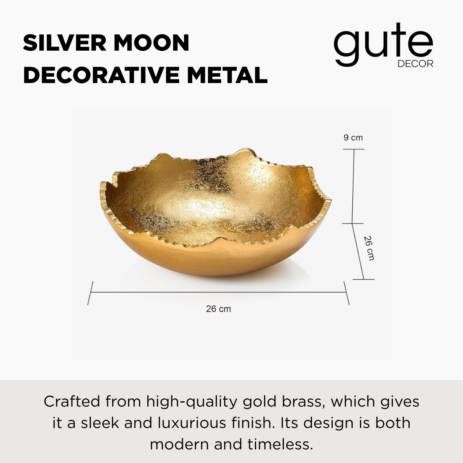 Decorative Gold Moon Decorative Metal Torn Hammered Asymmetrical Centerpiece Bowl