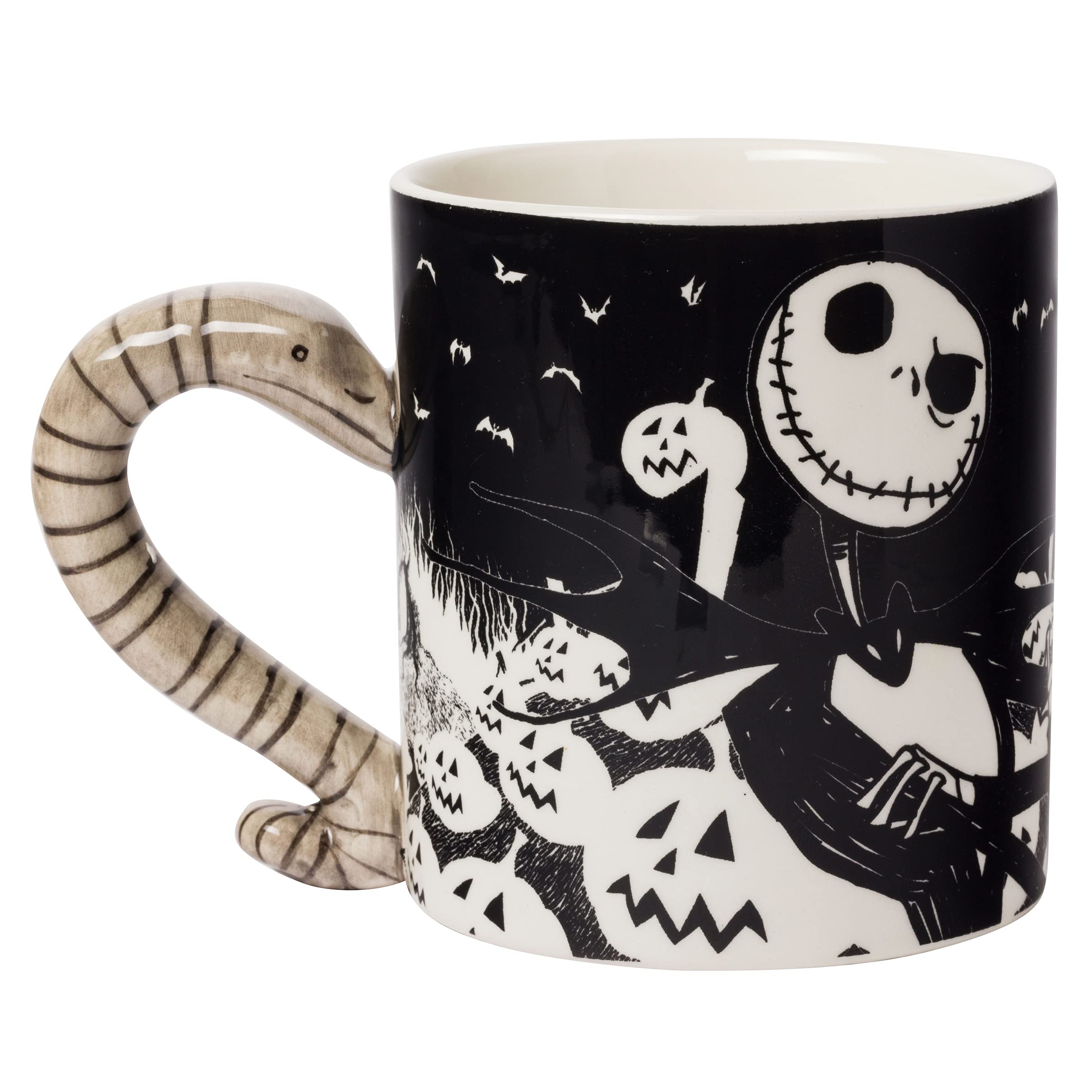 Silver Buffalo Disney Nightmare Before Christmas Jack And Moonlight Snake Sculpted Handle Ceramic Mug, 20 Ounces