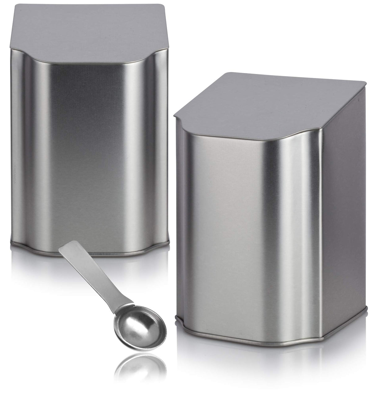 Juvitus Silver Hinged Flip Top Metal Tea Tin And Stainless Steel Metal Scoop Spoon, Coffee And Tea Container, Spices, Tea - Hold
