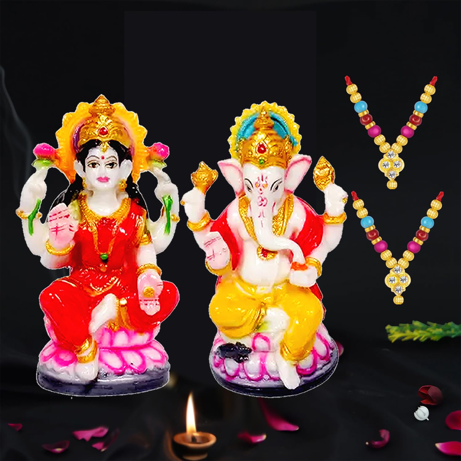 Kitlyn  -   |Necklace For Lakshmi Ganesh Ji/Temple, Home Decor&Gift Decorative Showpiece - 12 Cm (Polyresin, Multicolor)