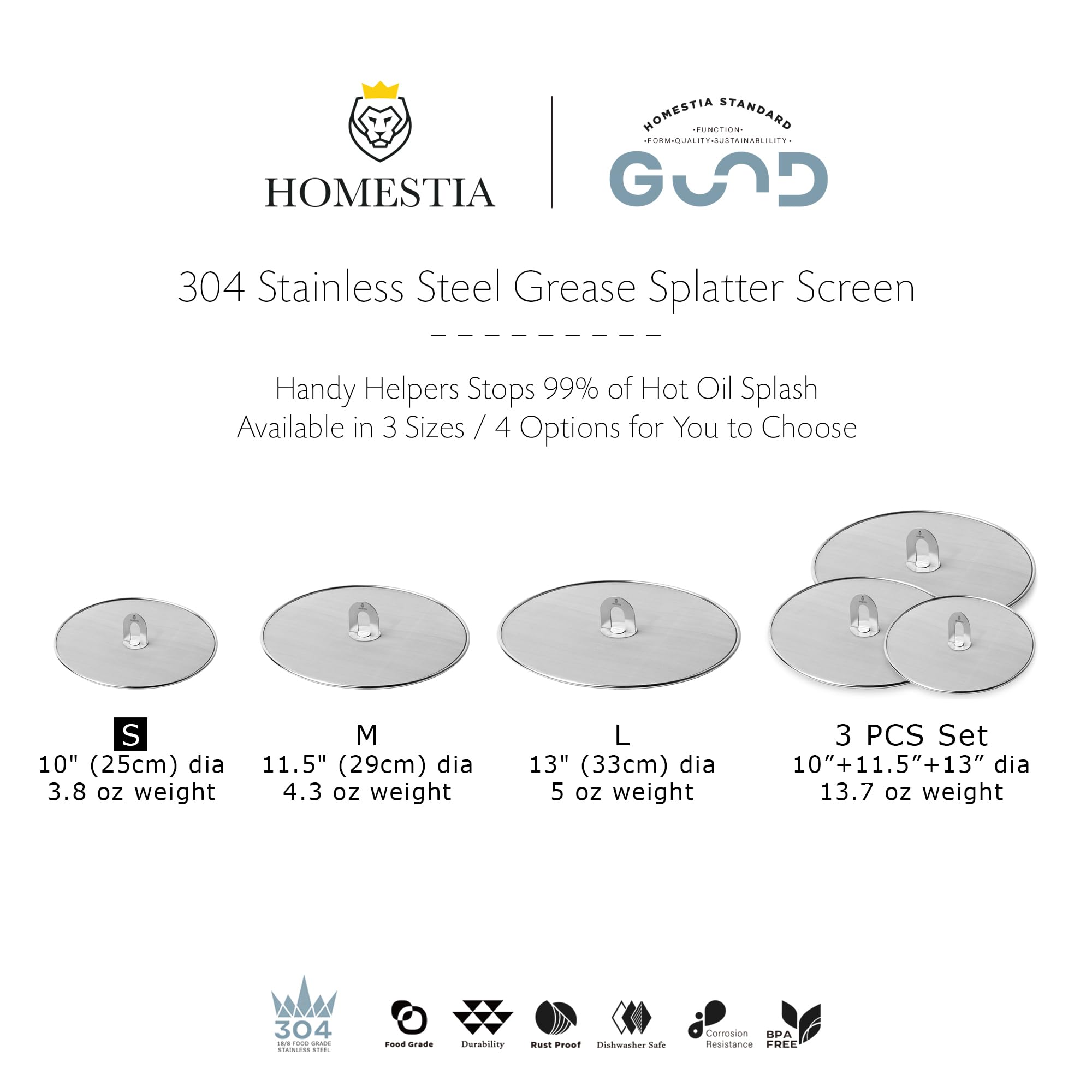 Homestia Grease Splatter Screen For Frying Pan Available In 10''/11.5''/13'' With Fold Flat Knob Fine Mesh Guard Shield And Catc