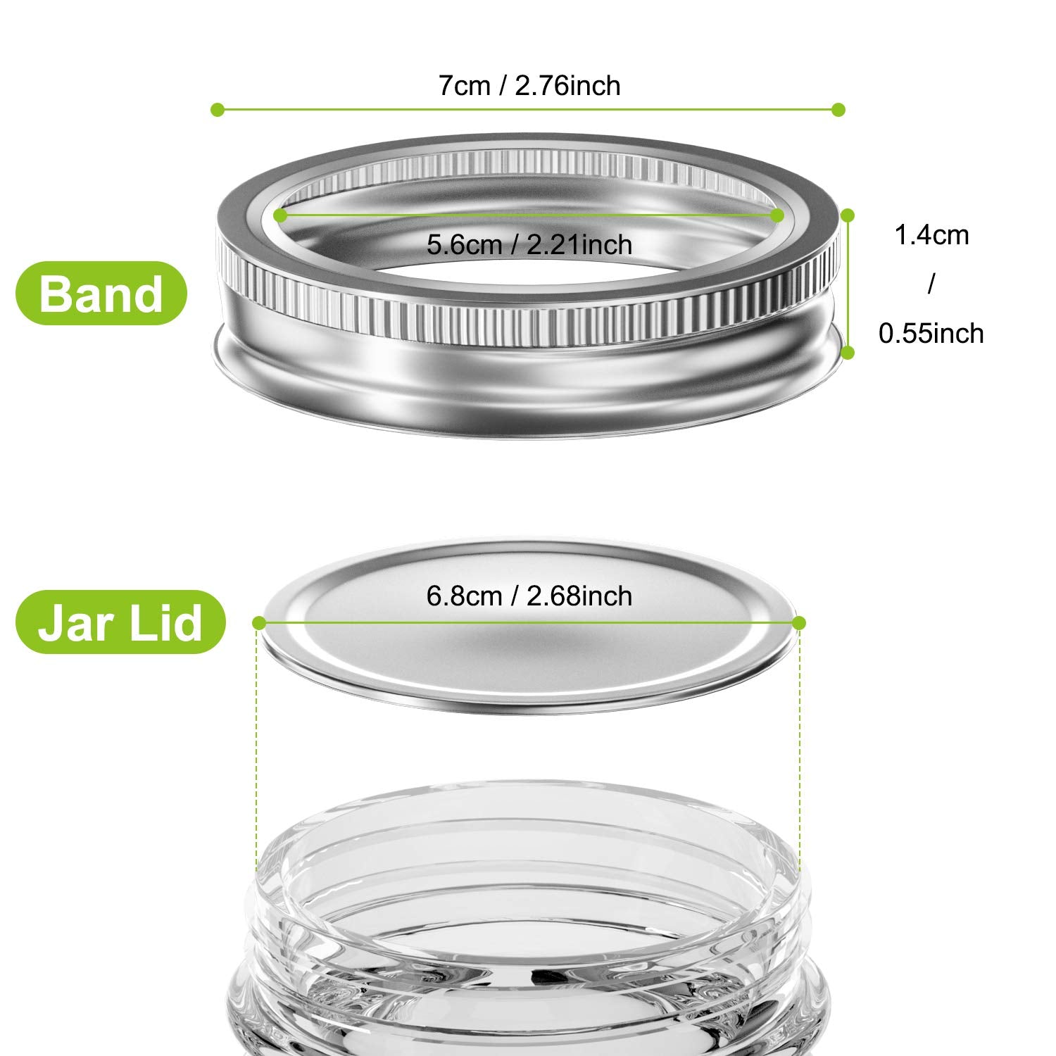 24-Count Canning Lids And Rings For Ball, Regular Mouth Kerr Jars - Split-Type With Leak Proof & Airtight Seal Features, Metal M
