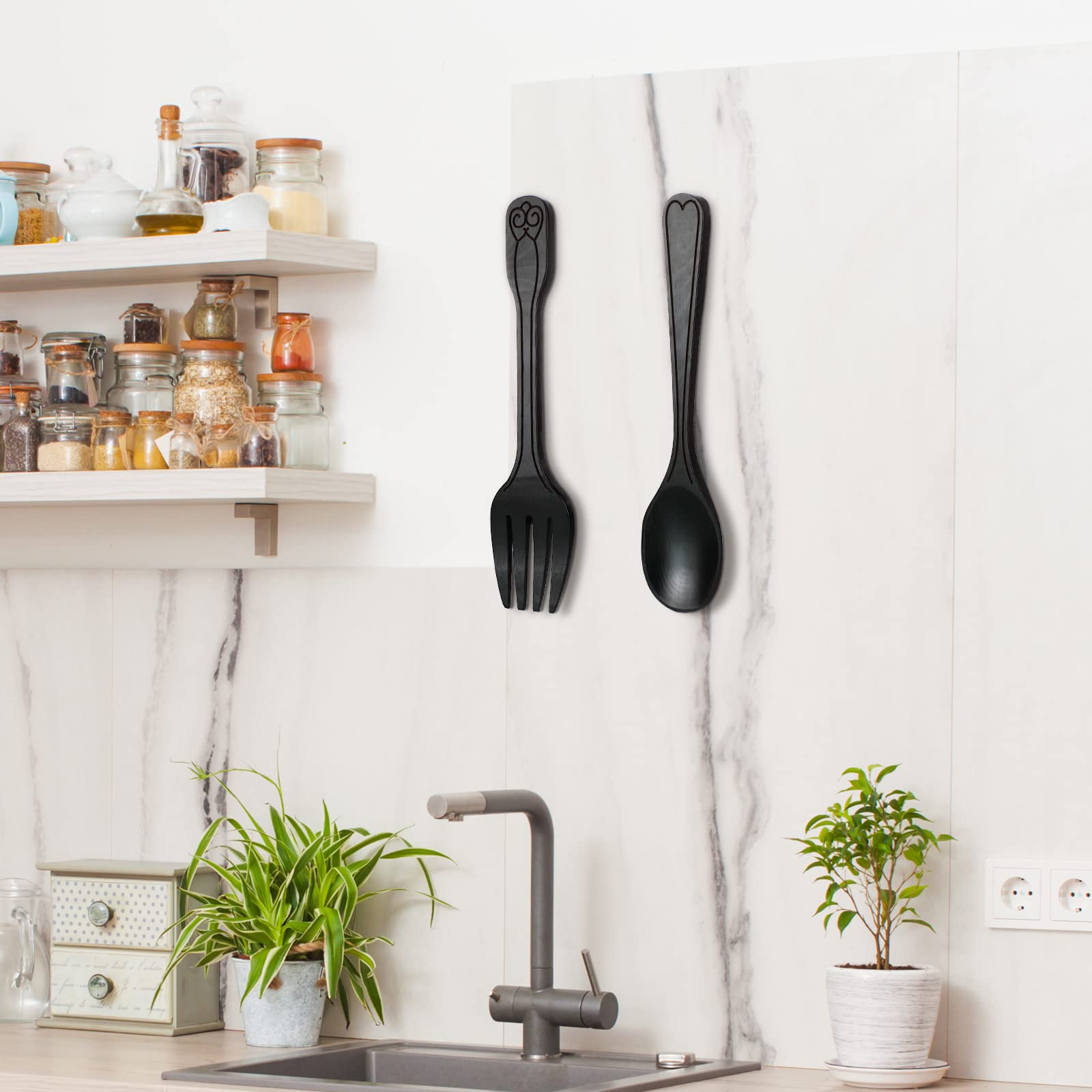 Yulejo Large Fork And Spoon Wall Decor Rustic Kitchen Decor 2 Pieces Wooden Modern Spoon Wall Sign Fork And Spoon Wall Art Farmh