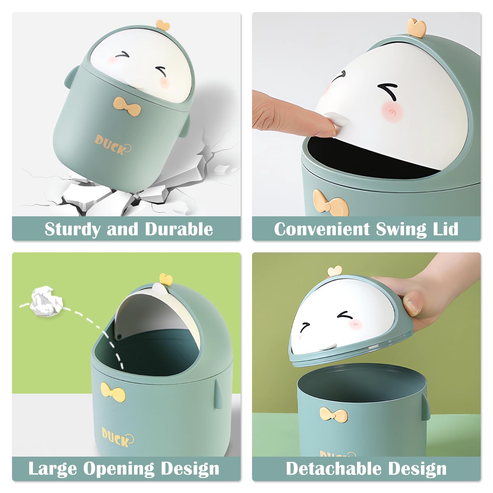 Qlfj-Furdec Cute Desktop Trash Can Wastebasket With 90 Trash Bags, Creative Mini Countertop Garbage Can With Lid, Small Plastic