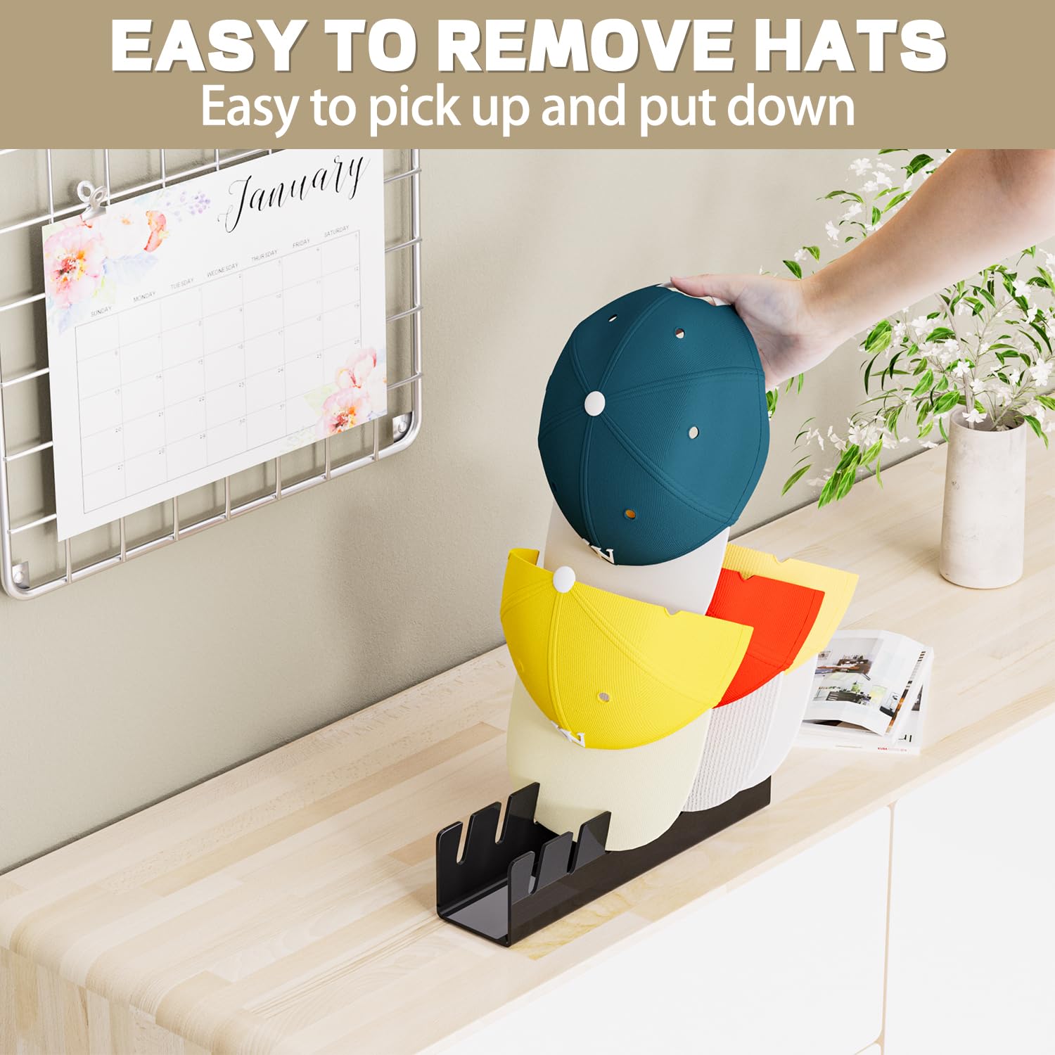 Actbio Hat Stand For Baseball Caps, 2 Pcs No Install Acrylic Hat Organizer For 14 Baseball Caps, Hat Holder Hat Storage Hat Disp