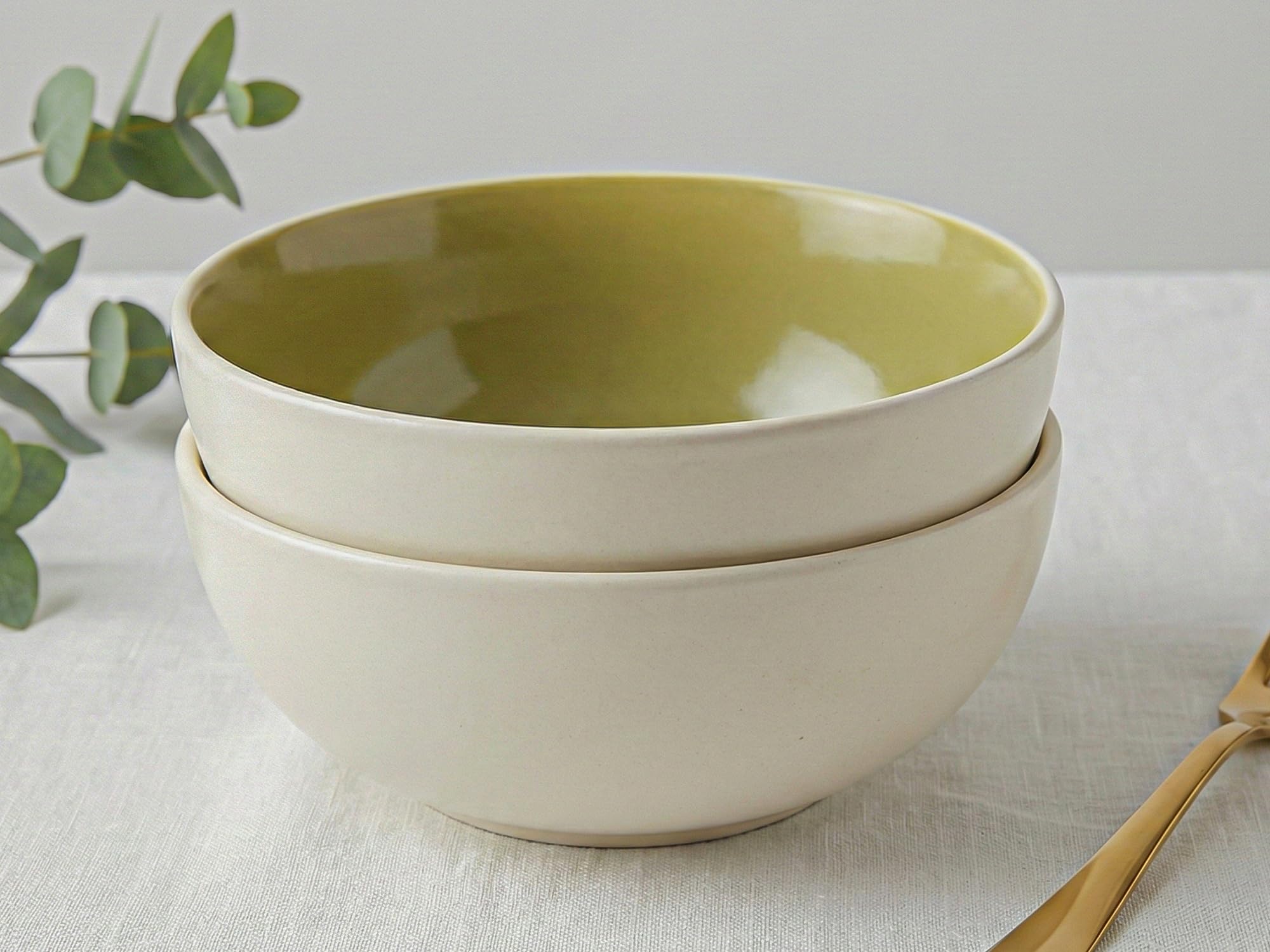 Bodhi House Ceramic Deep Serving Bowl Set Of 2 - 900Ml | Multipurpose Microwave-Safe Bowls For Salad, Ramen, Cereal, Snacks & Mo