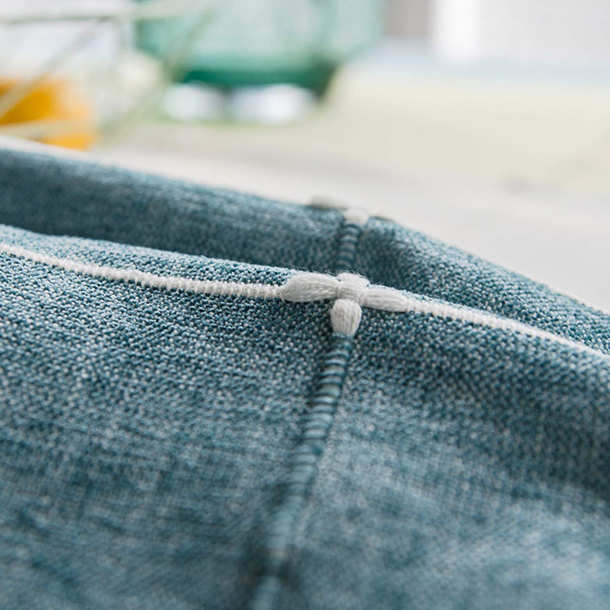 Heavy Weight Cotton Linen Tablecloth  Plaid Tassel Round Table Cover for Kitchen Dining Room Tabletop Decorations  Round - 63''  Blue Green