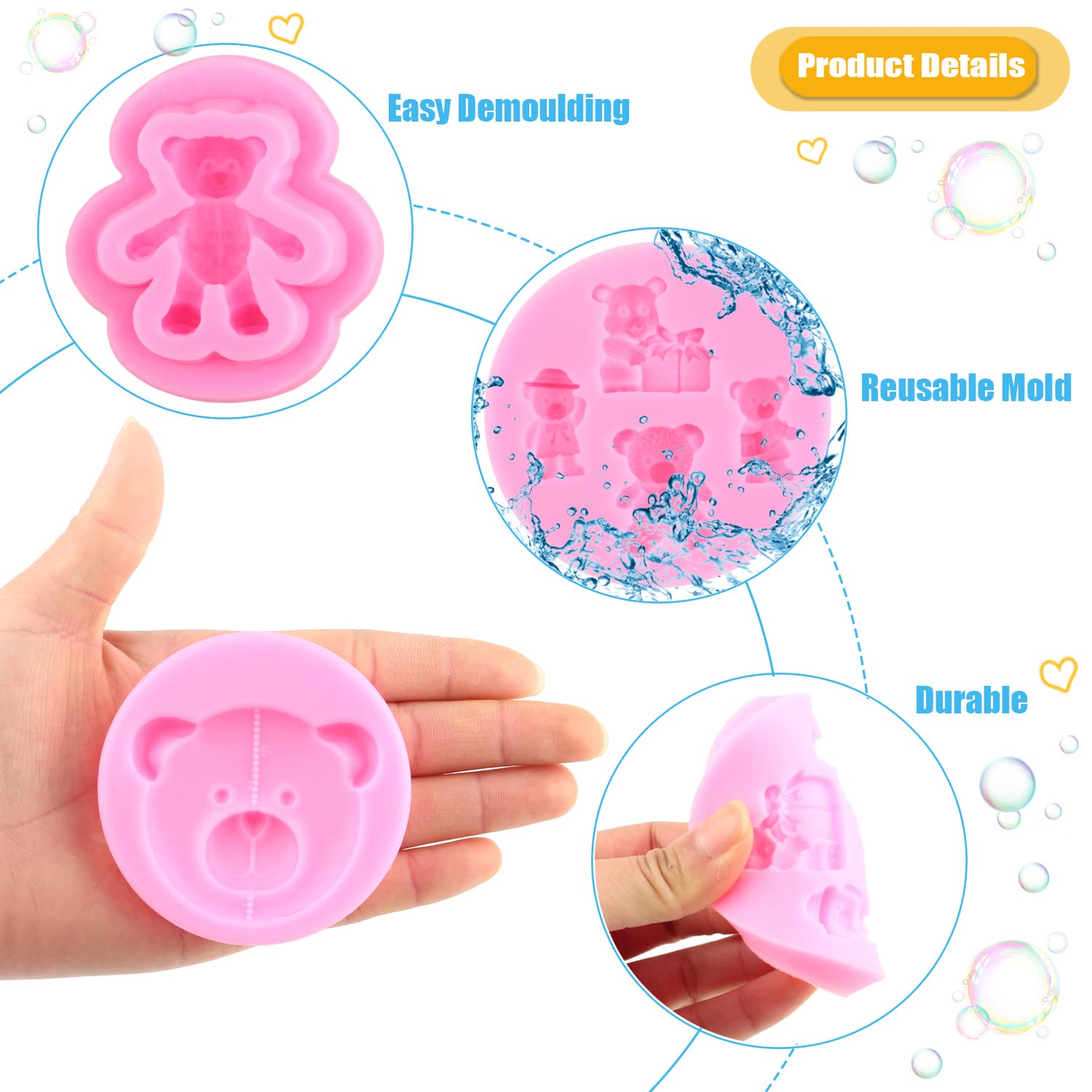 Miyahouse Bear Silicone Fondant Mold 3D Pearl Fondant Mold Ball Pearl Semi Sphere Chocolate Silicone Molds For Cake Decorating C