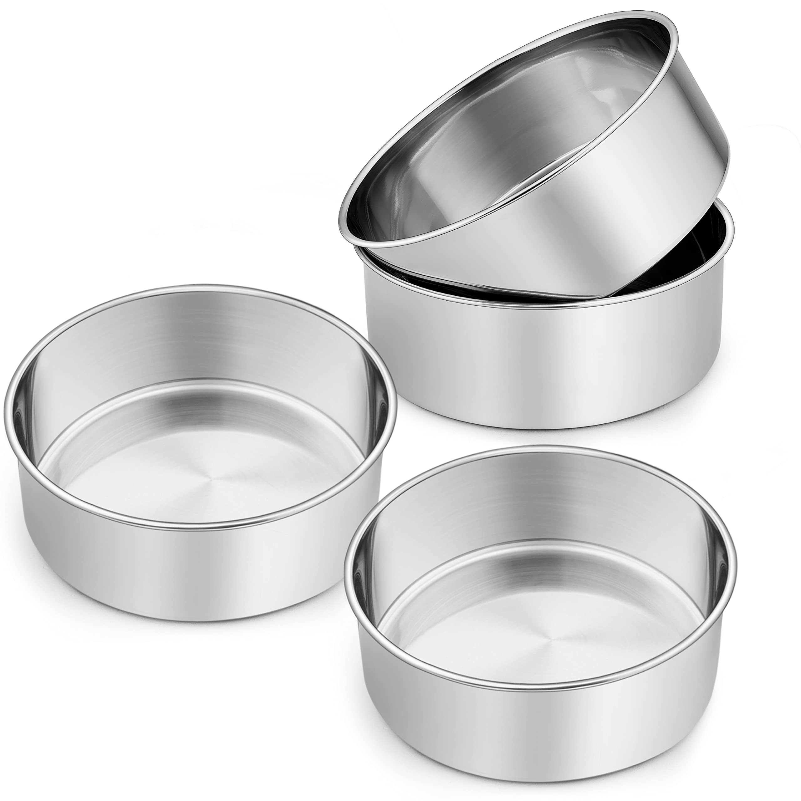 8 X 3 Inch Cake Pan Set Of 4, P&P Chef Stainless Steel Round Baking Pans Birthday Wedding Metal Cake Pan, Non Toxic & Heavy Duty