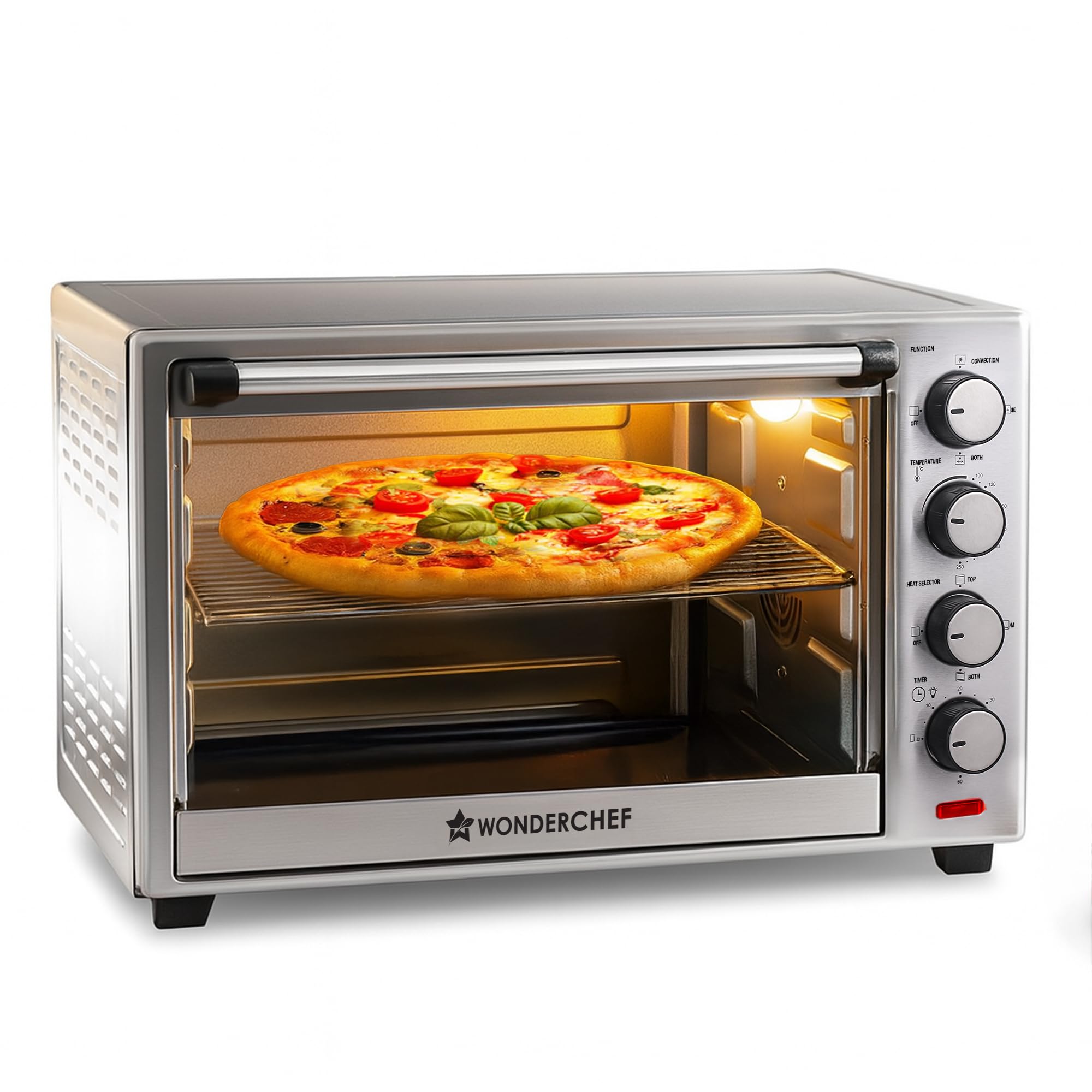Wonderchef Oven Toaster Griller (Otg) - 60 Litres, Steel With Rotisserie, Auto-Shut Off, Heat-Resistant Tempered Glass, 6-Stage 