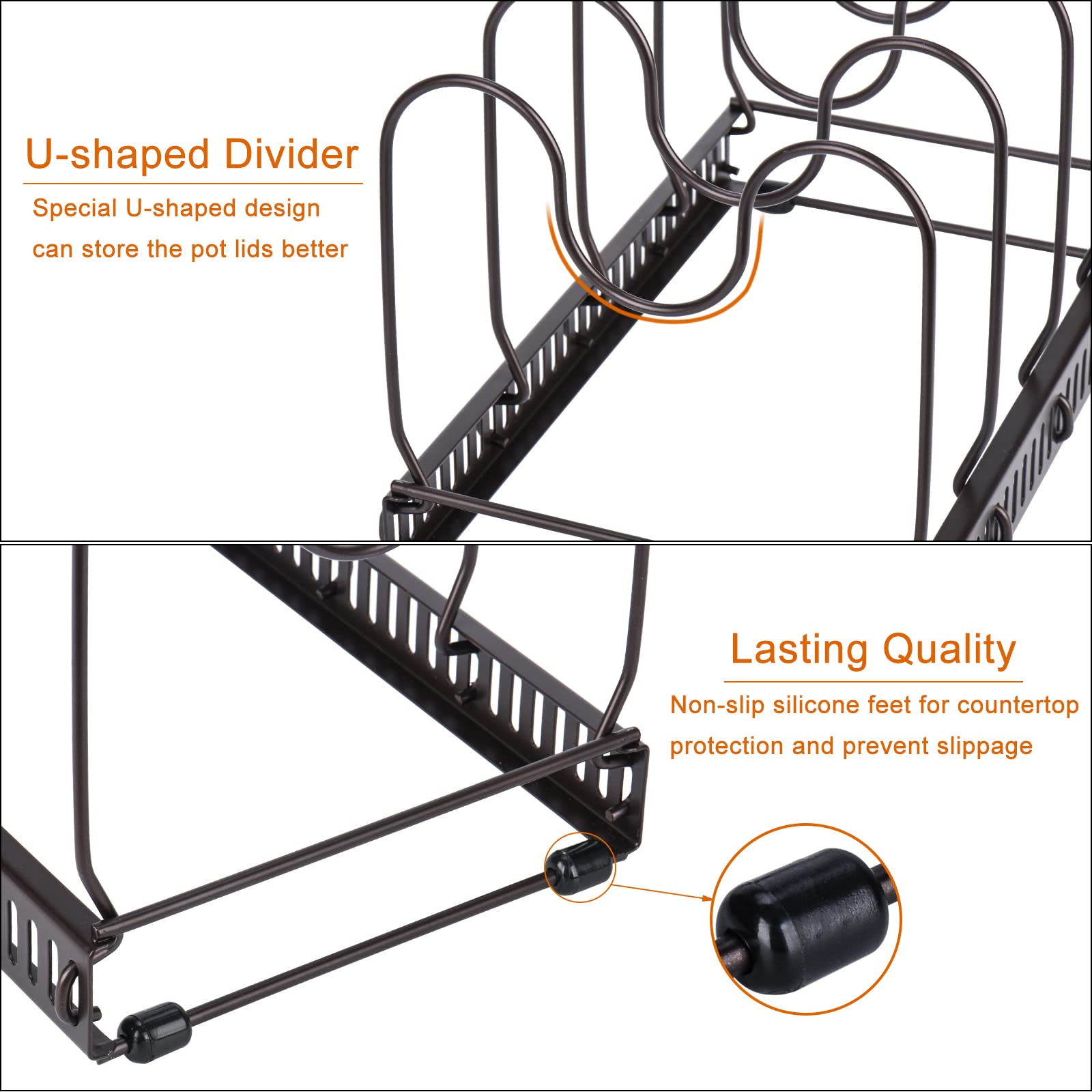 Toplife Pots And Pans Organizer Rack For Cabinet And Countertop, 10+ Pot Lids, Bakeware And Cookware Organizer Rack Holder With