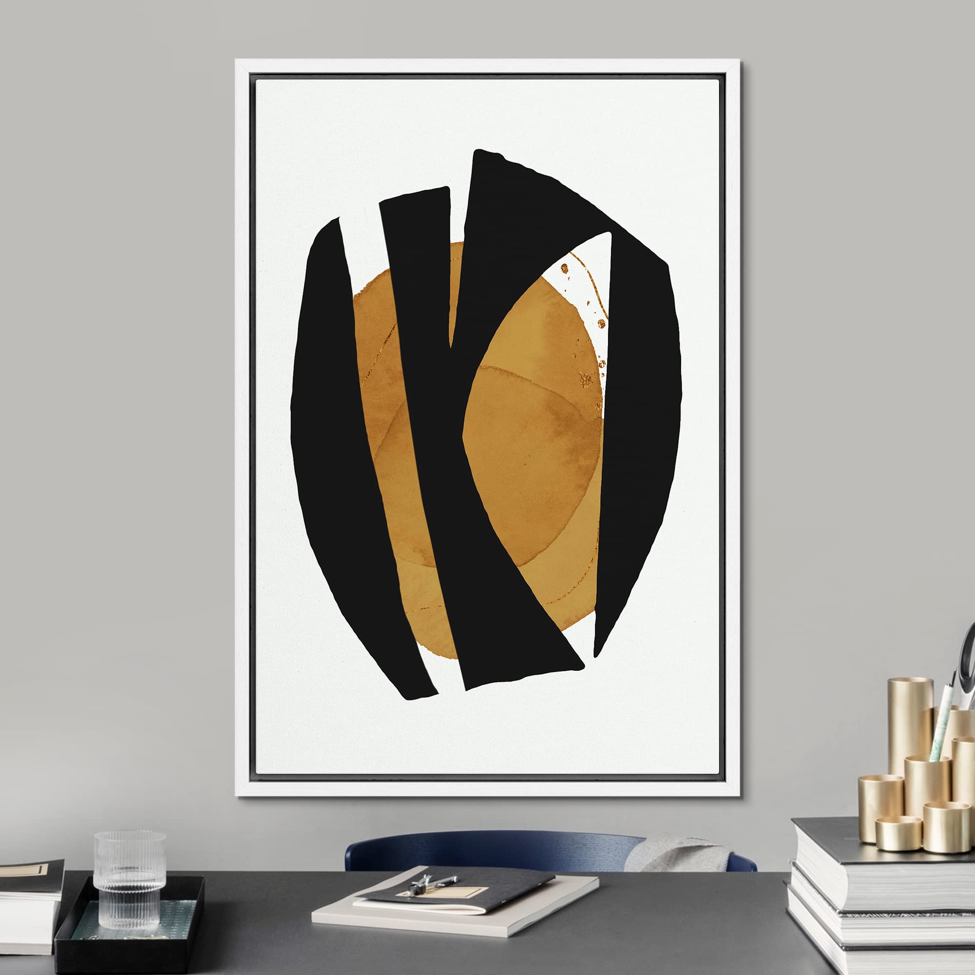 Signford Framed Canvas Print Wall Art Mid-Century Geometric Color Blocks Abstract Shapes Illustrations Modern Art Decorative Boh