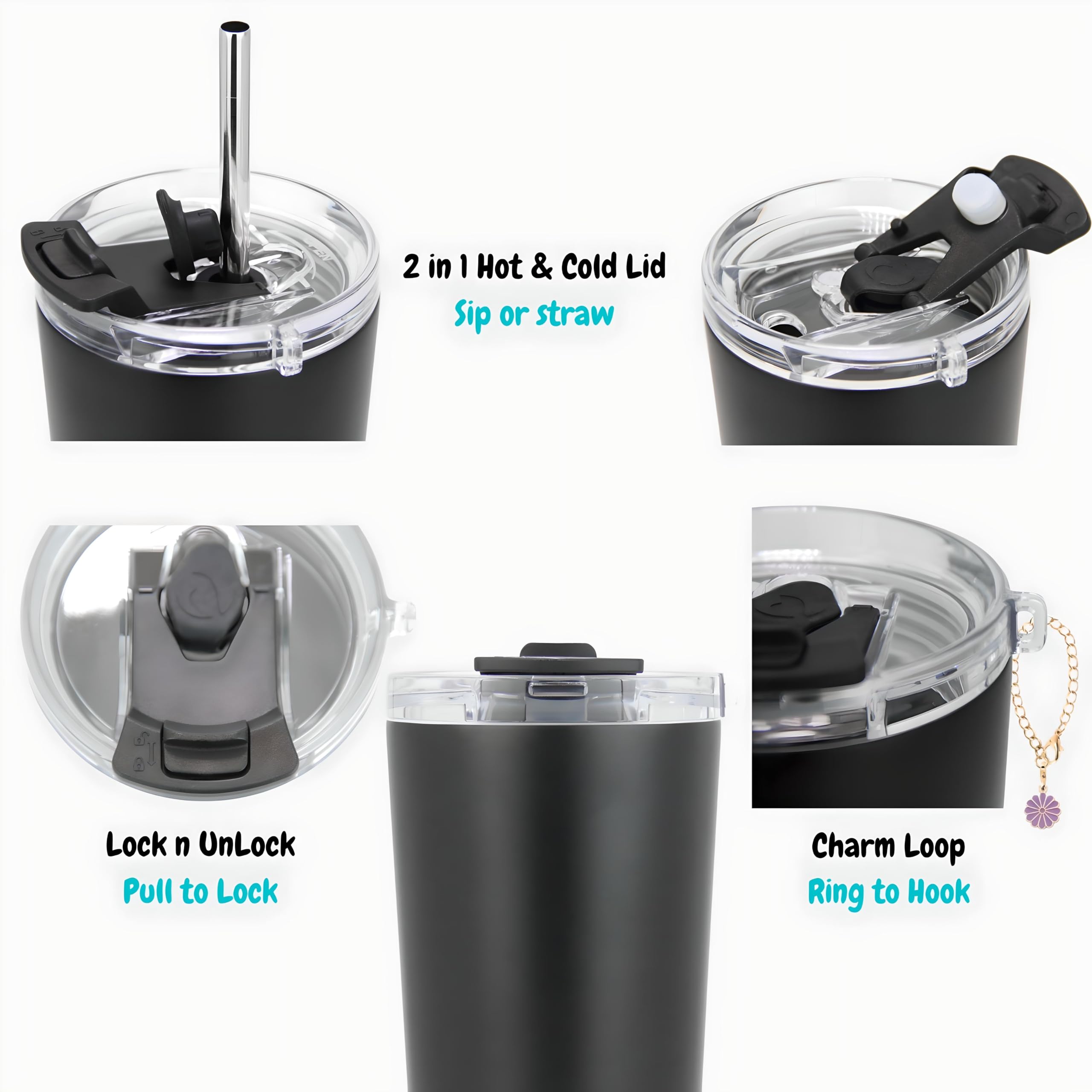 Drinco - 20 Oz Stainless Steel Tumbler | Double Walled Vacuum Insulated Mug With Lid, 2 Straws, For Hot & Cold Drinks (20Oz Deep