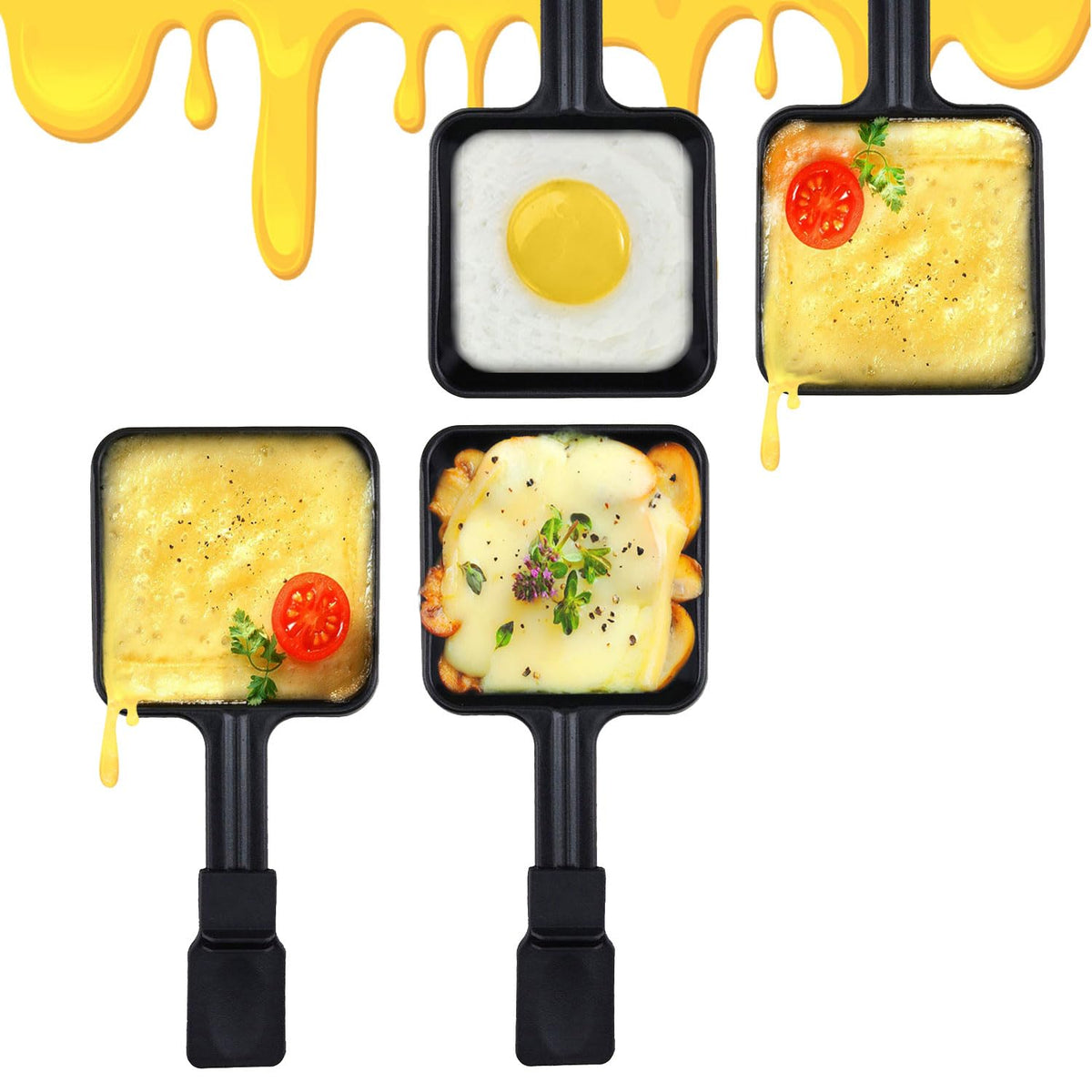 Honne Square Shape Non-Stick Coating Mini Raclette Grill Pan Cheese Pan Replacement/Additional Raclette Dishes Mini Grill Pan(4P