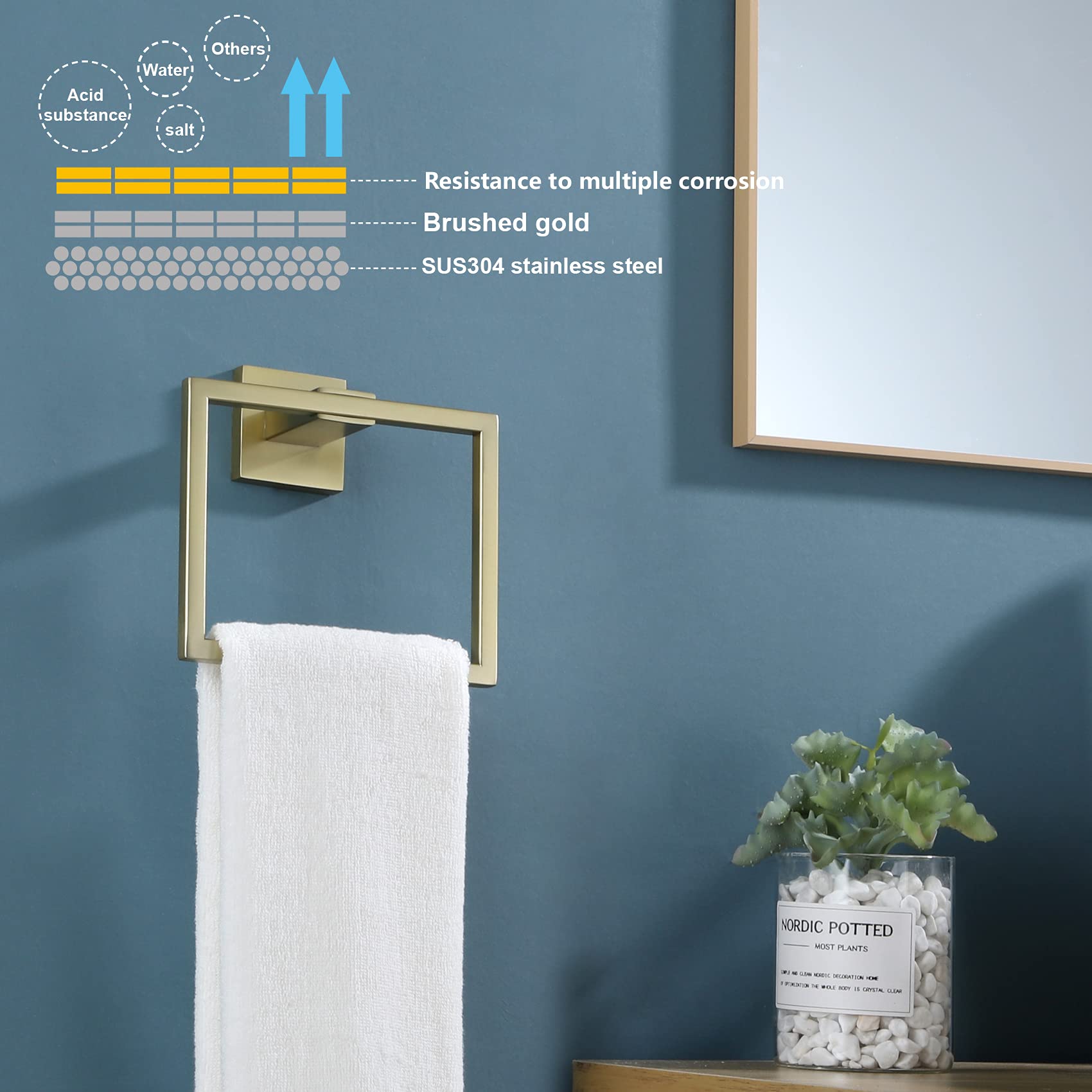 Kokosiri Hand Towel Ring Shower Towel Hanger Holder Bath Towel Holder Bathroom Lavatory Stainless Steel Wall Mount, Brushed Gold