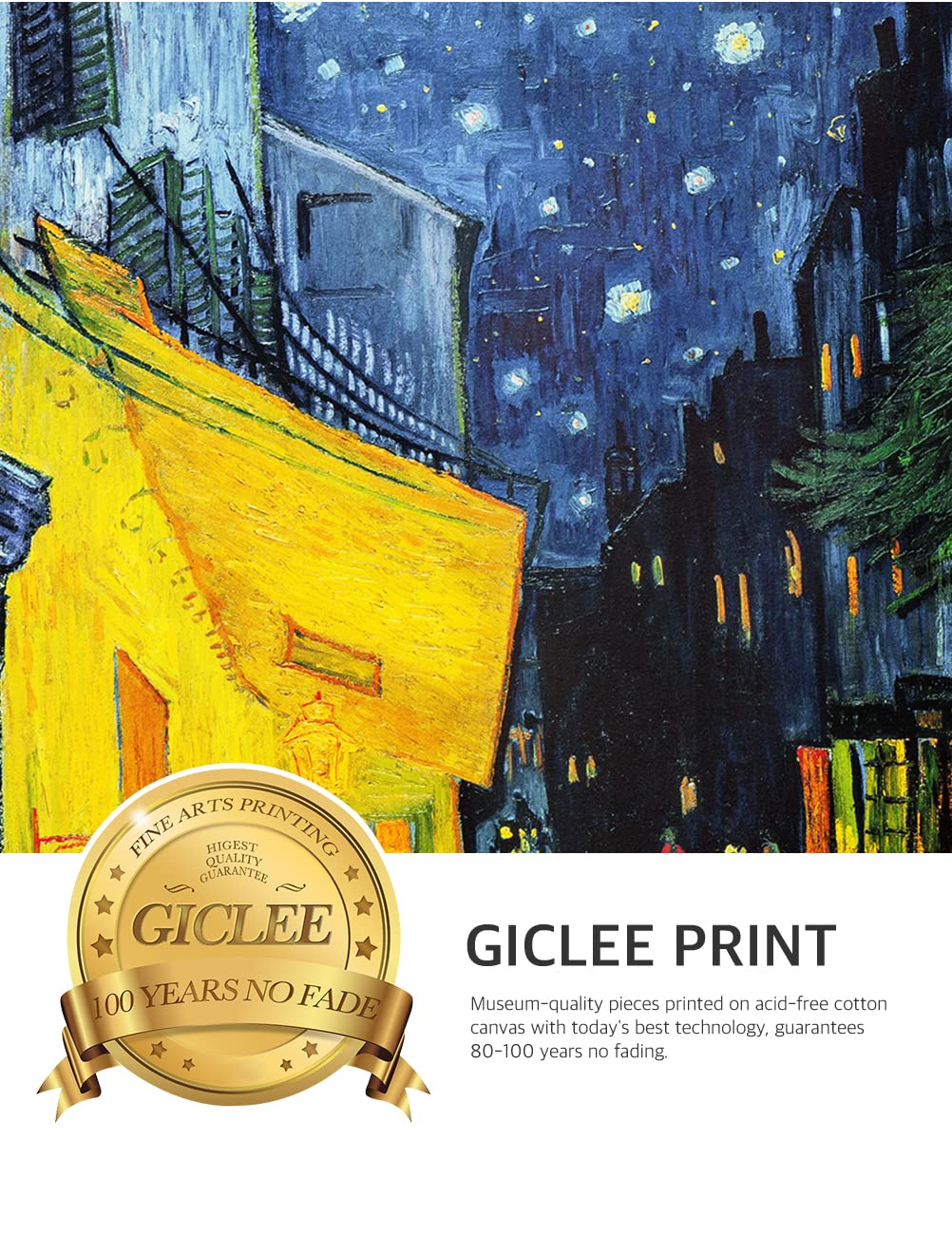 Decorarts - Cafe Terrace At Night, Vincent Van Gogh Art Reproduction. Giclee Prints Match With Golden Framed For Wall Decor. Pic