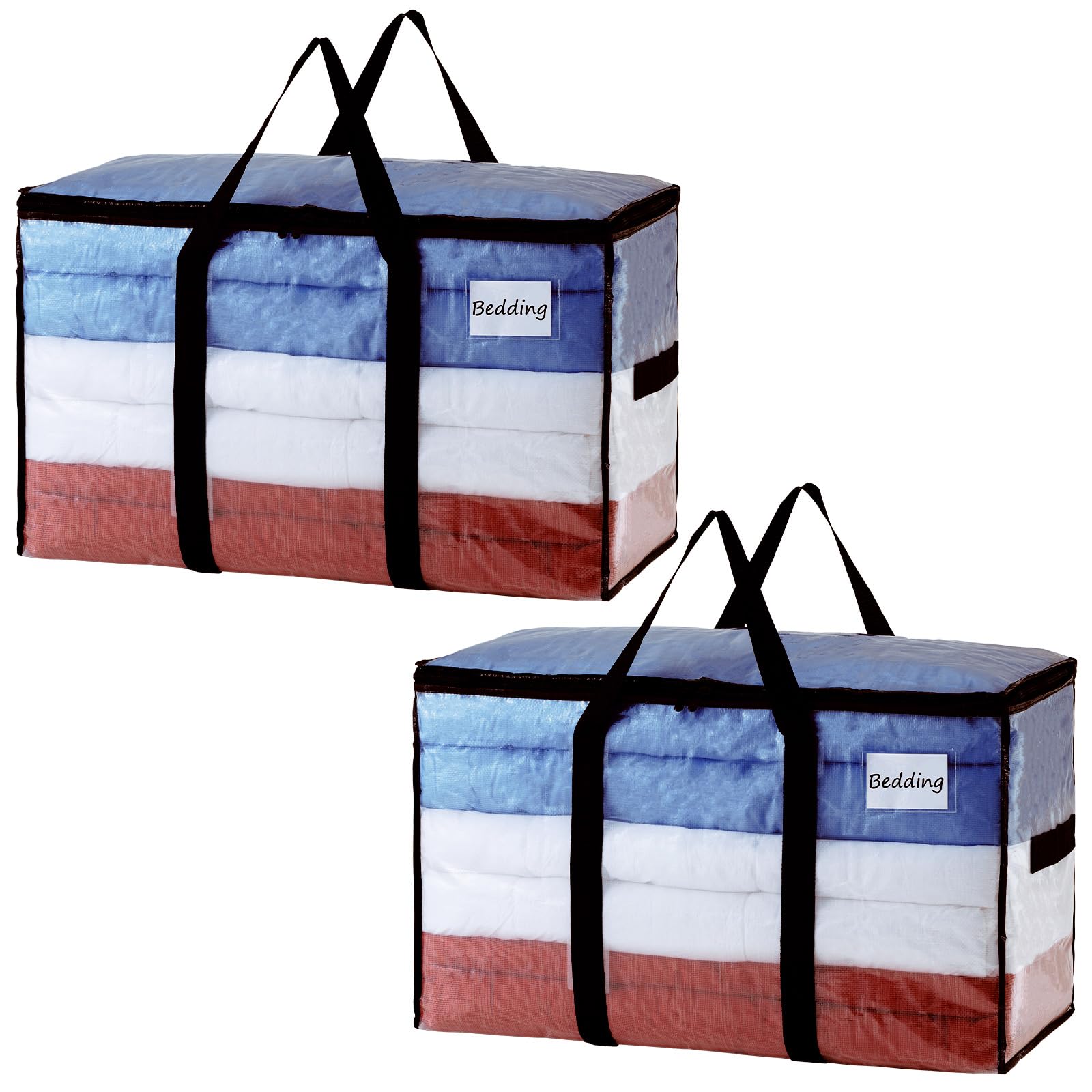 Taili Extra Large Moving Bags, 2 Pack Clear Heavy Duty Totes For Storage, Wrap Around Handles, Storage Bags For Space Saving Mov