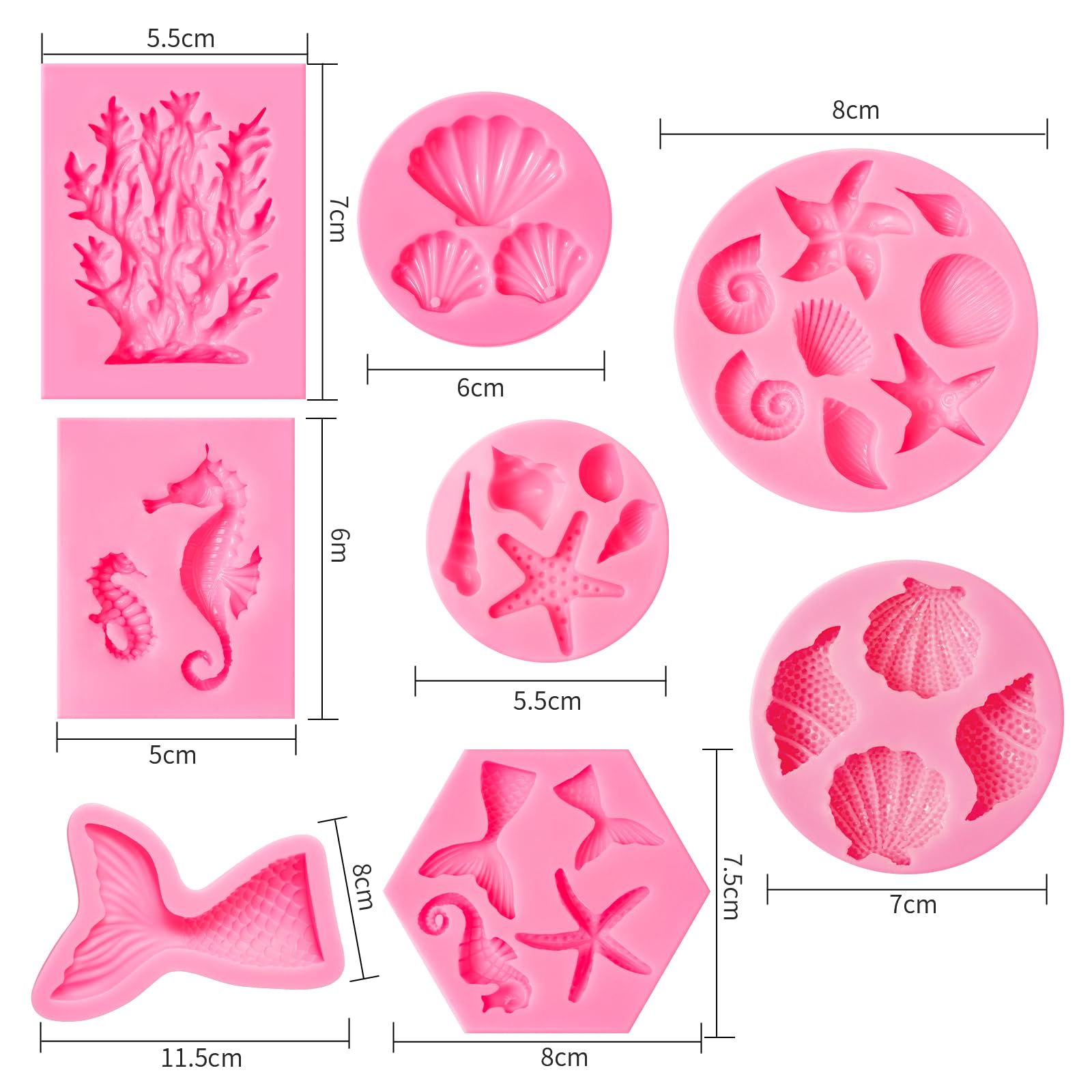 Elfkitwang Marine Theme Fondant Silicone Mold,Seashell,Conch, Mermaid Tail,Seahorse,Starfish,Coral, Diy Handmade Baking Tools Fo