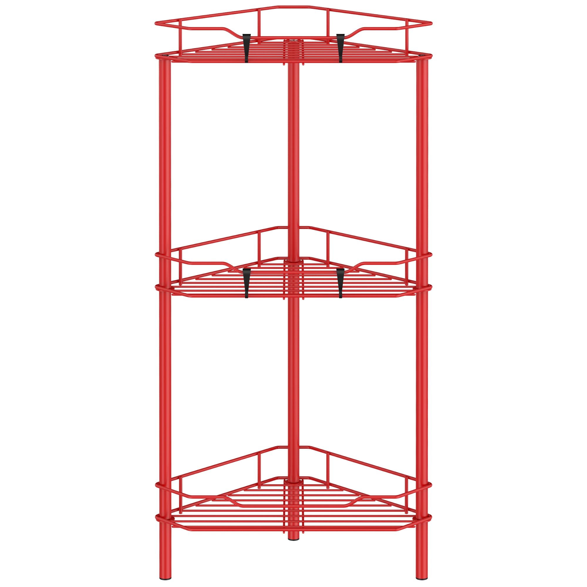 Huggiegems 3 Tier Floor Standing Corner Shower Caddy Organizer Shelf With Hooks, Bathroom Shelves Stand Rack, Red