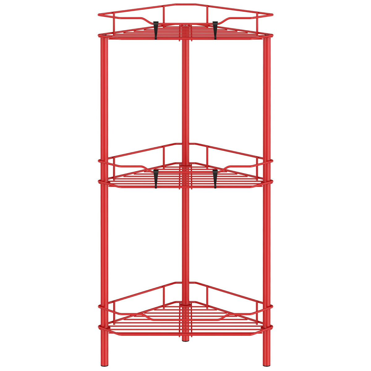 Huggiegems 3 Tier Floor Standing Corner Shower Caddy Organizer Shelf With Hooks, Bathroom Shelves Stand Rack, Red