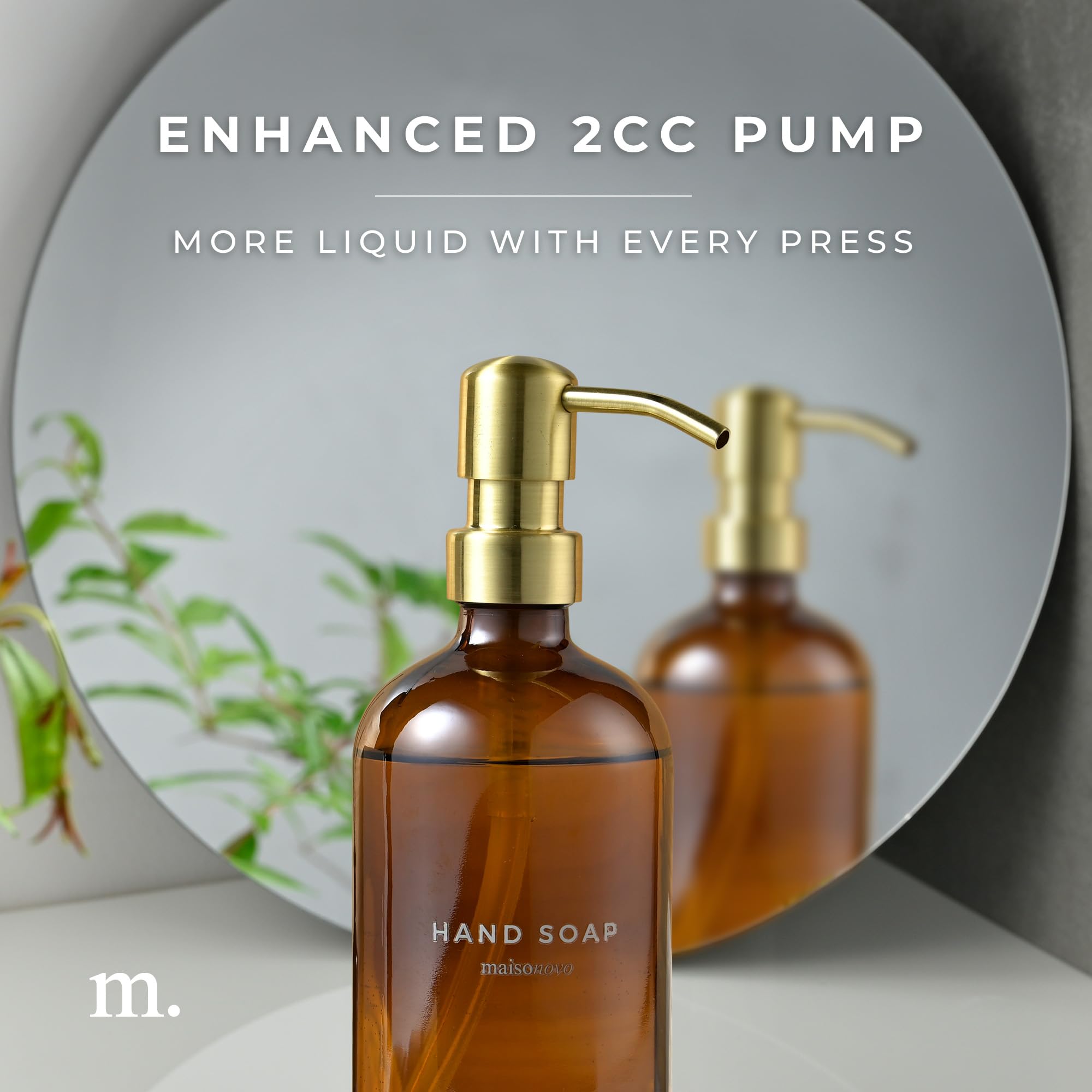 Maisonovo Hand And Dish Soap Dispenser Set | 16.9 Fl Oz Amber Glass Gold Pump X 2