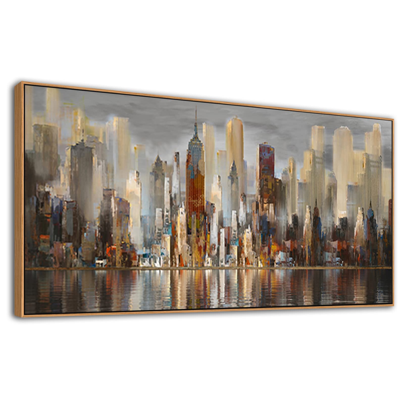 Living Room Wall Decoration, Large City Landscape, New York Wall Decoration, Abstract Brown Theme Painting, Bedroom Modern Canva