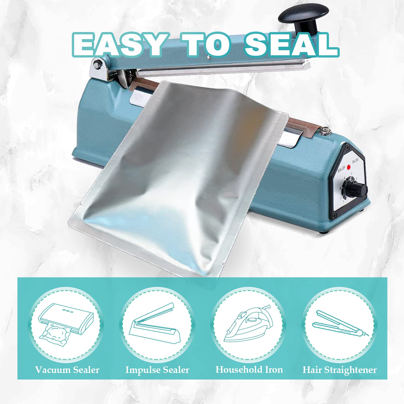50Pcs 1 Gallon Mylar Bags For Food Storage With Oxygen Absorbers 500Cc (6 Packs Of 10Pcs) And Labels, 9.5 Mil 10''X14'' Vacuum S