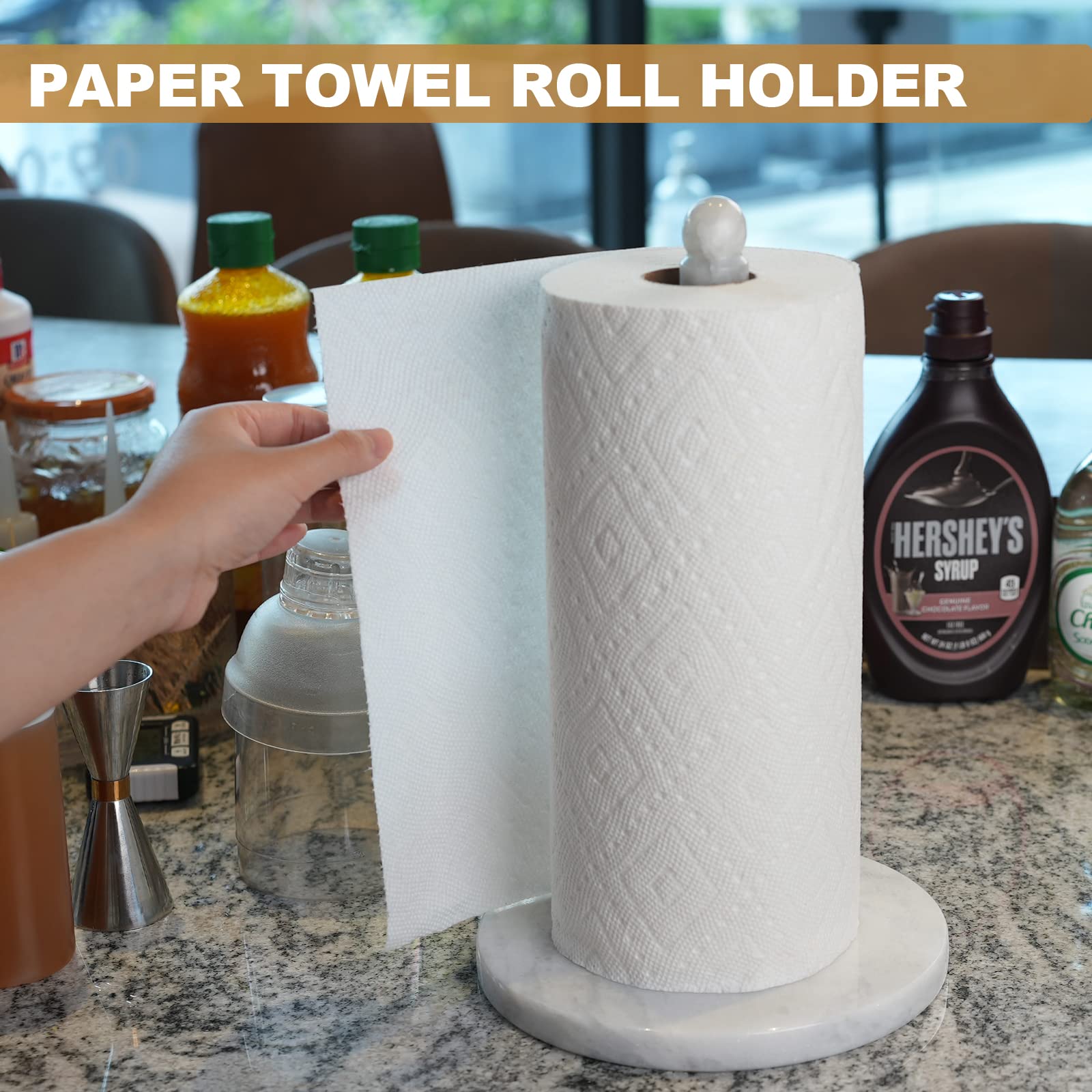 Koville African Natural Marble Paper Towel Holder Countertop, Genuine Stone Paper Towel Holder Stand For Kitchen Storage, For St