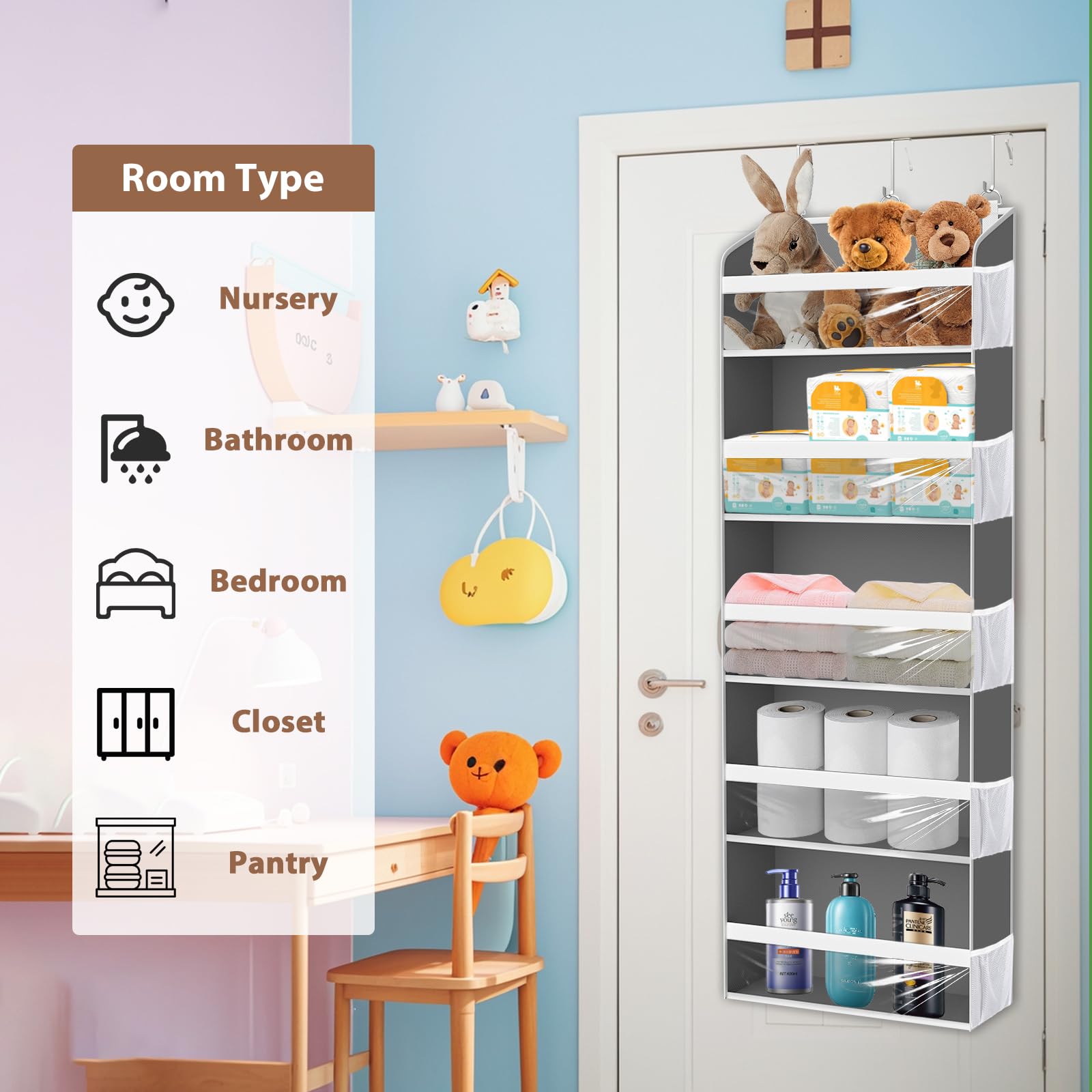 Kyevis Over The Door Hat Organizer For Baseball Caps, Hold Up To 60 Hats Rack Storage For Door/Closet/Wall, Clear Pockets Hangin