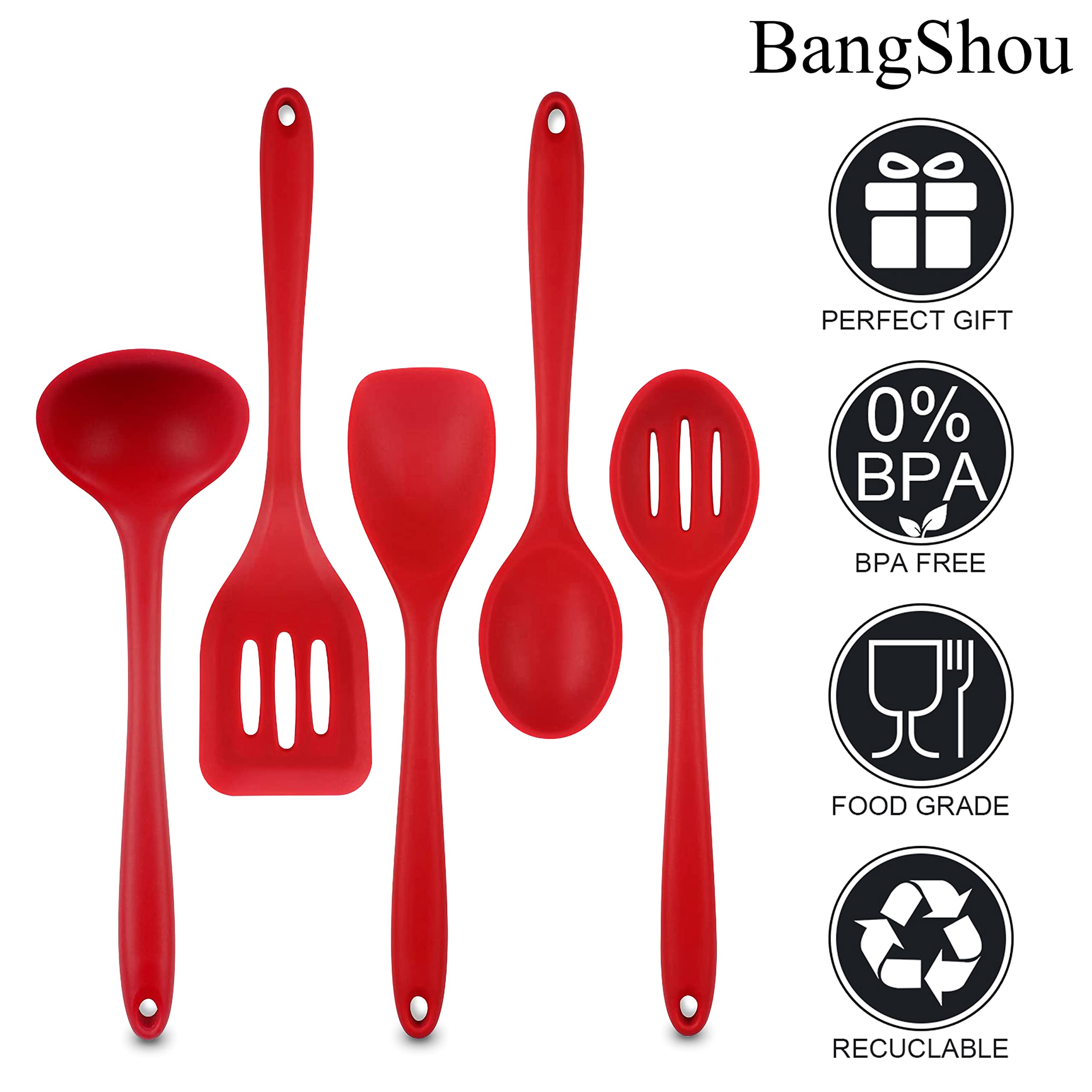 Bangshou 5Pack Cookware Set, Silicone Kitchenware Set, Food Grade Silicone Kitchen Gadgets, 446F (230C), With Silicone Spoon, Sp