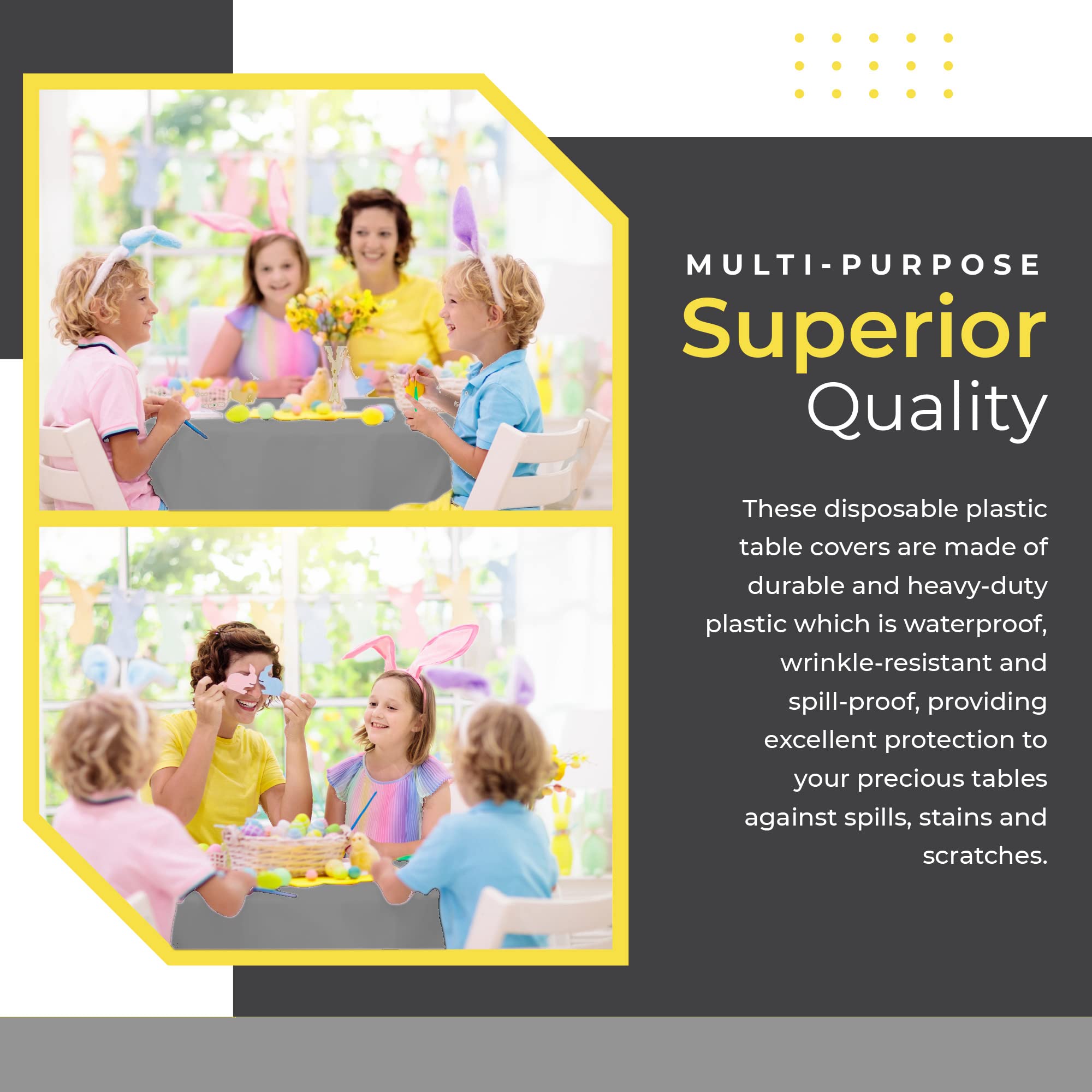 14 Pack Premium Round Silver Plastic Tablecloth - 84 X 84 In. Disposable Round Plastic Table Cloth - Decorative Round Table Cove