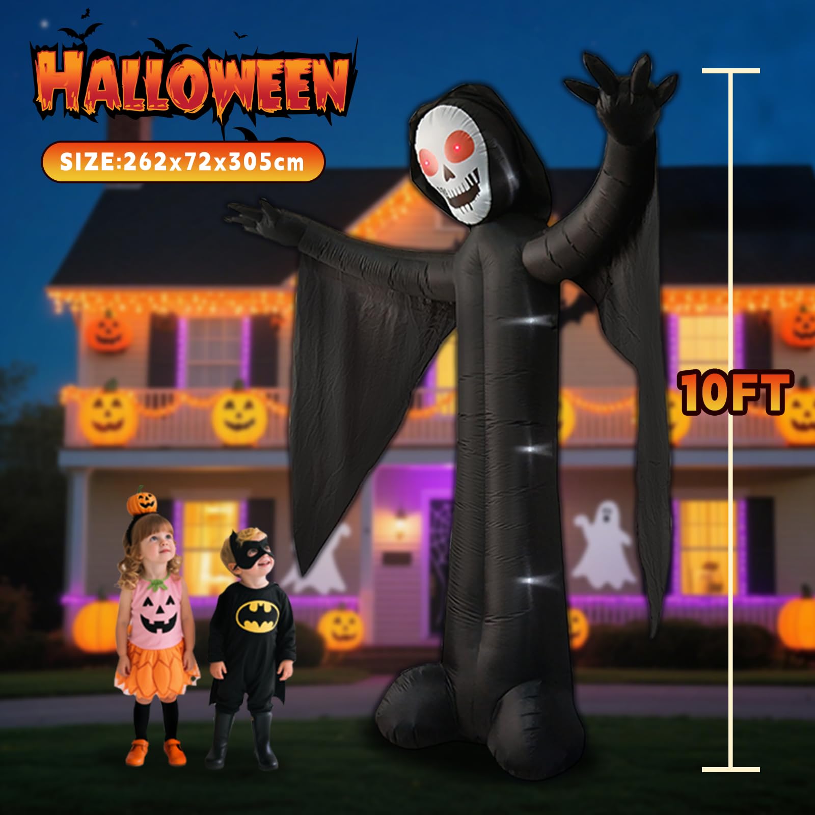 10FT Ghost Halloween Inflatable with Built-in LED Lights, Demon Ghost Inflatables Decoration, Blow Up Lawn Yard Garden Inflatabl