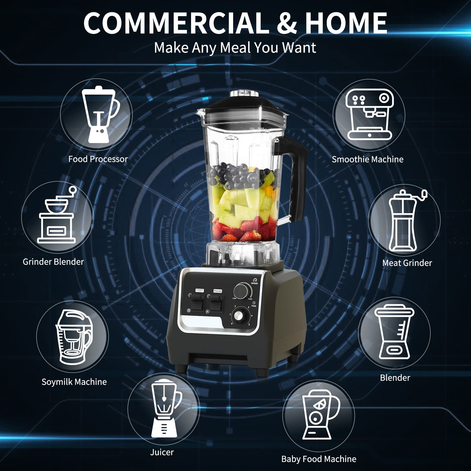 Morzejar Professional Blender, Blenders For Kitchen Max 2200W High Power Home And Commercial Blender With Timer, Heavy Duty Ice