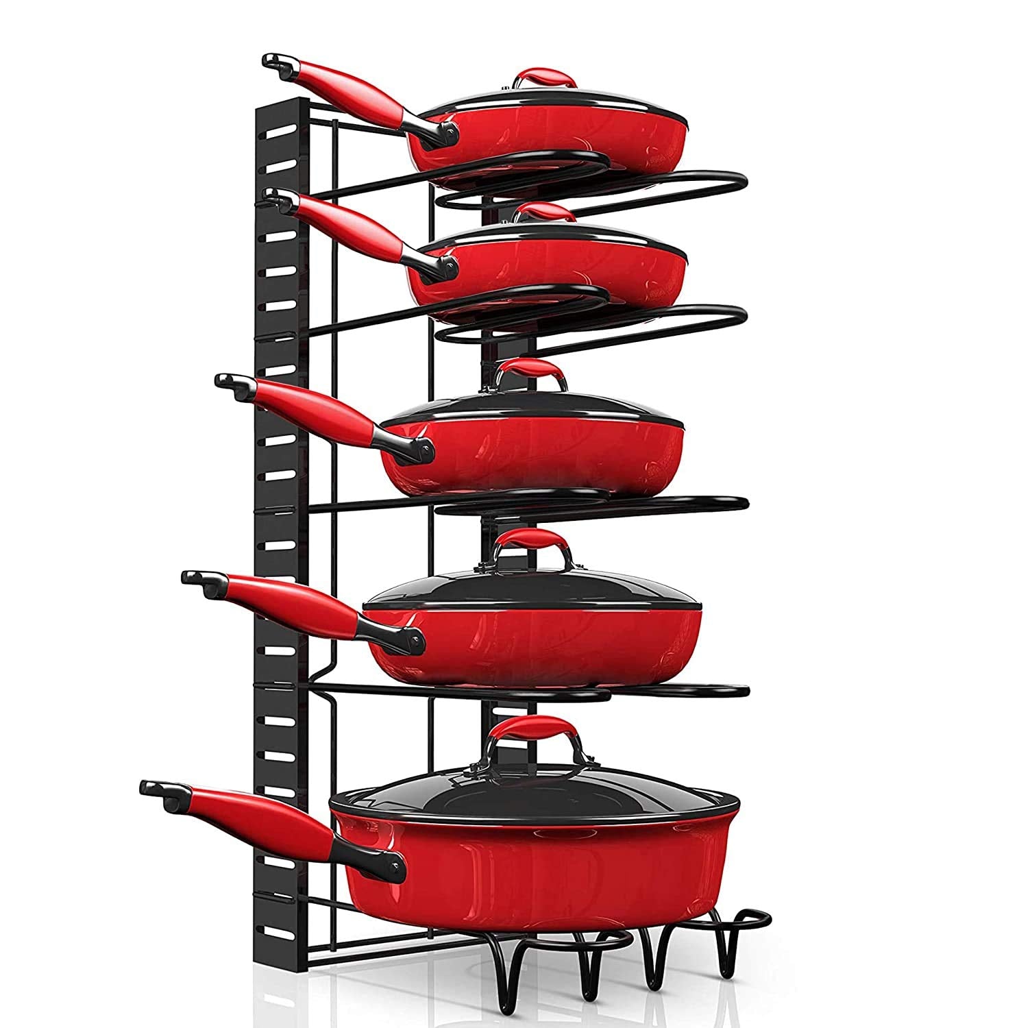 Vroxy Adjustable Kitchen Cookware Organizer Pan Rack Holder  Cupboard Cabinet Storage Shelf, 5 Layer Pot Rack, Black