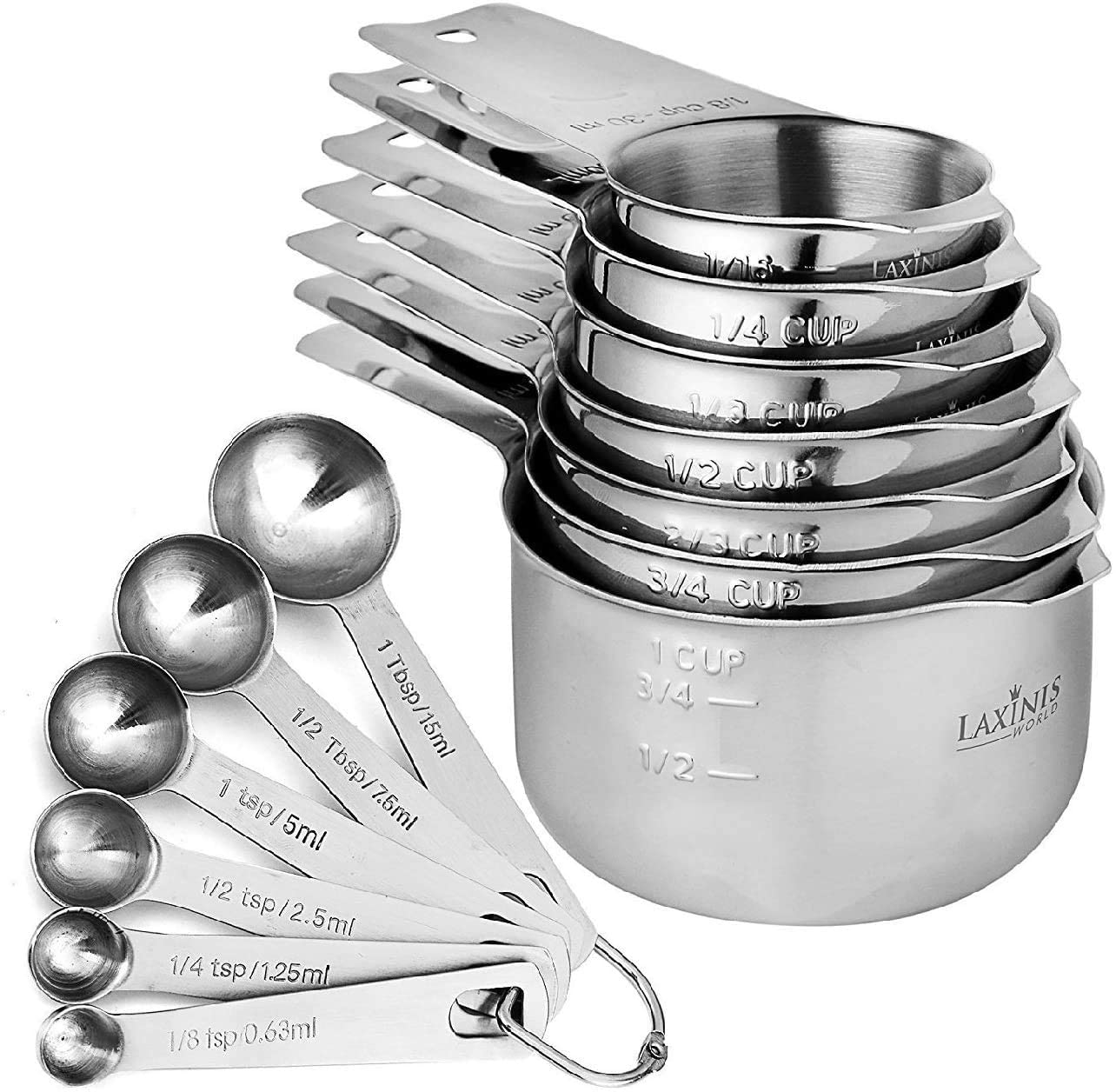Measuring Cups And Spoons Set - Premium 13-Piece Stainless Steel, 7 Cups & 6 Spoons, Stackable, Ideal For Accurate Liquid And Dr