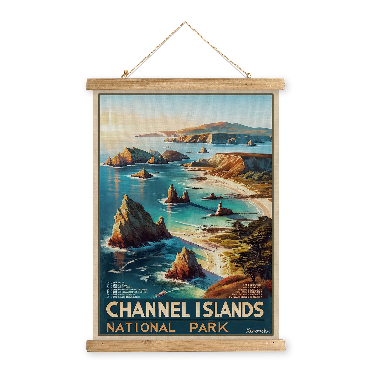 Xiaoaika Vintage Channel Islands National Park Travel Poster With Wooden Scroll Frame - Living Room, Bedroom, Home, Office Retro
