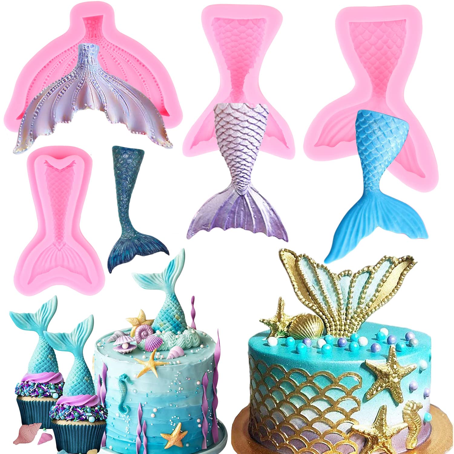 Zixiang Mermaid Tail Mold Mermaid Silicone Fondant Mold For Cake Decorating Cake Decoration Chocolate Candy Cupcake Topper Polym