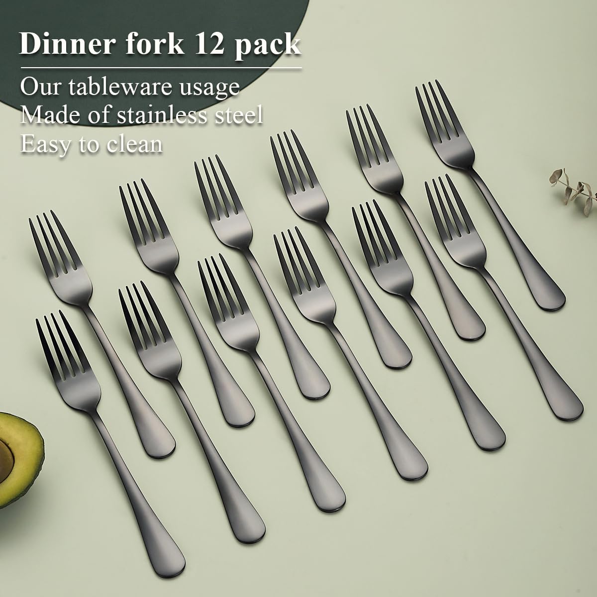 Evanda Black Dinner Fork 12 Pieces  Black Titanium Plating Stainless Steel 8.07inch Forks  Cake Forks  Table Forks Dessert Forks  Easy To Clean  Dishwasher Safe