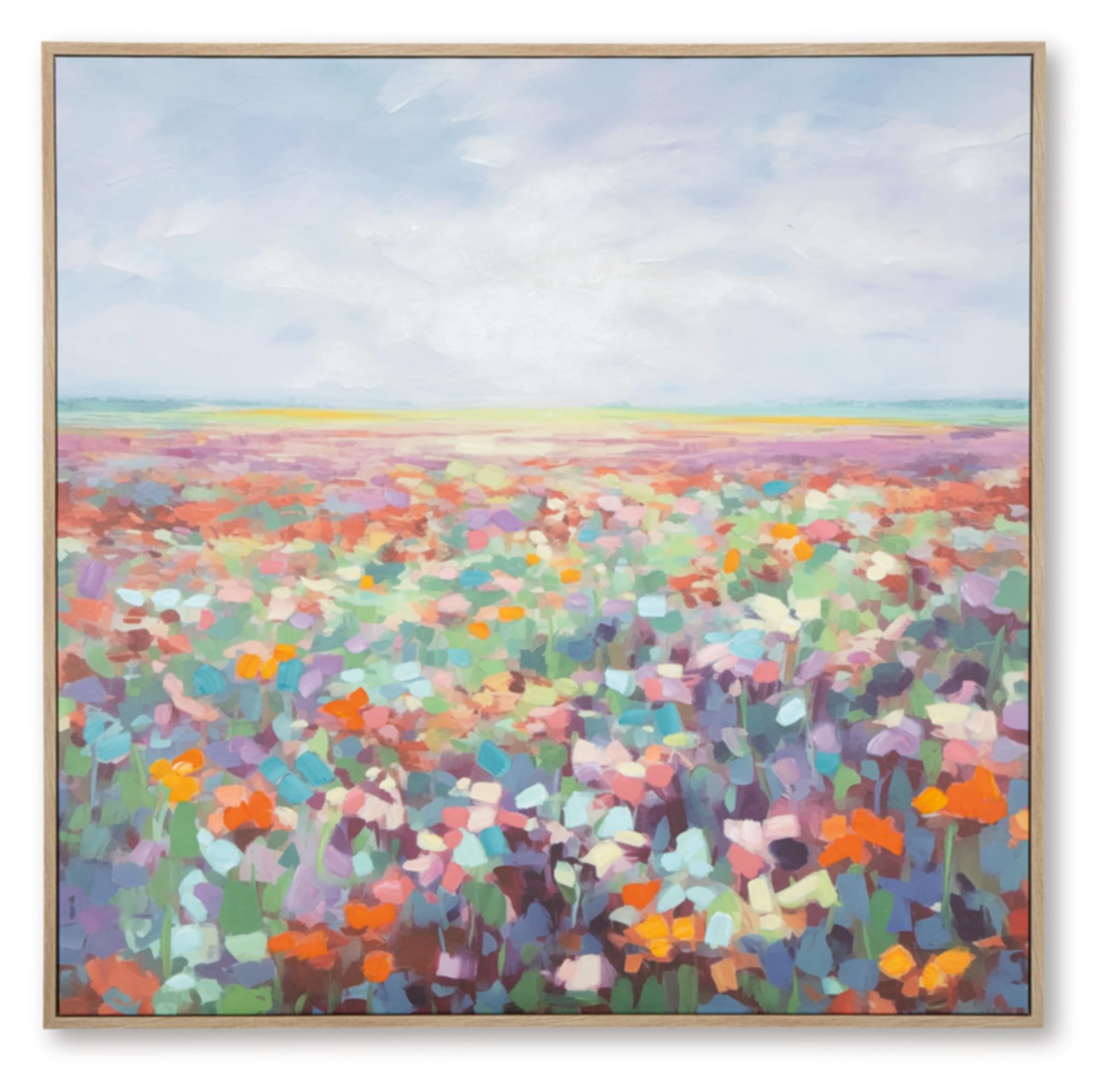 Signature Design by Ashley Sethford Classic Hand Painted Flower Wall Art 48 x 48 Inches, Blue & Orange