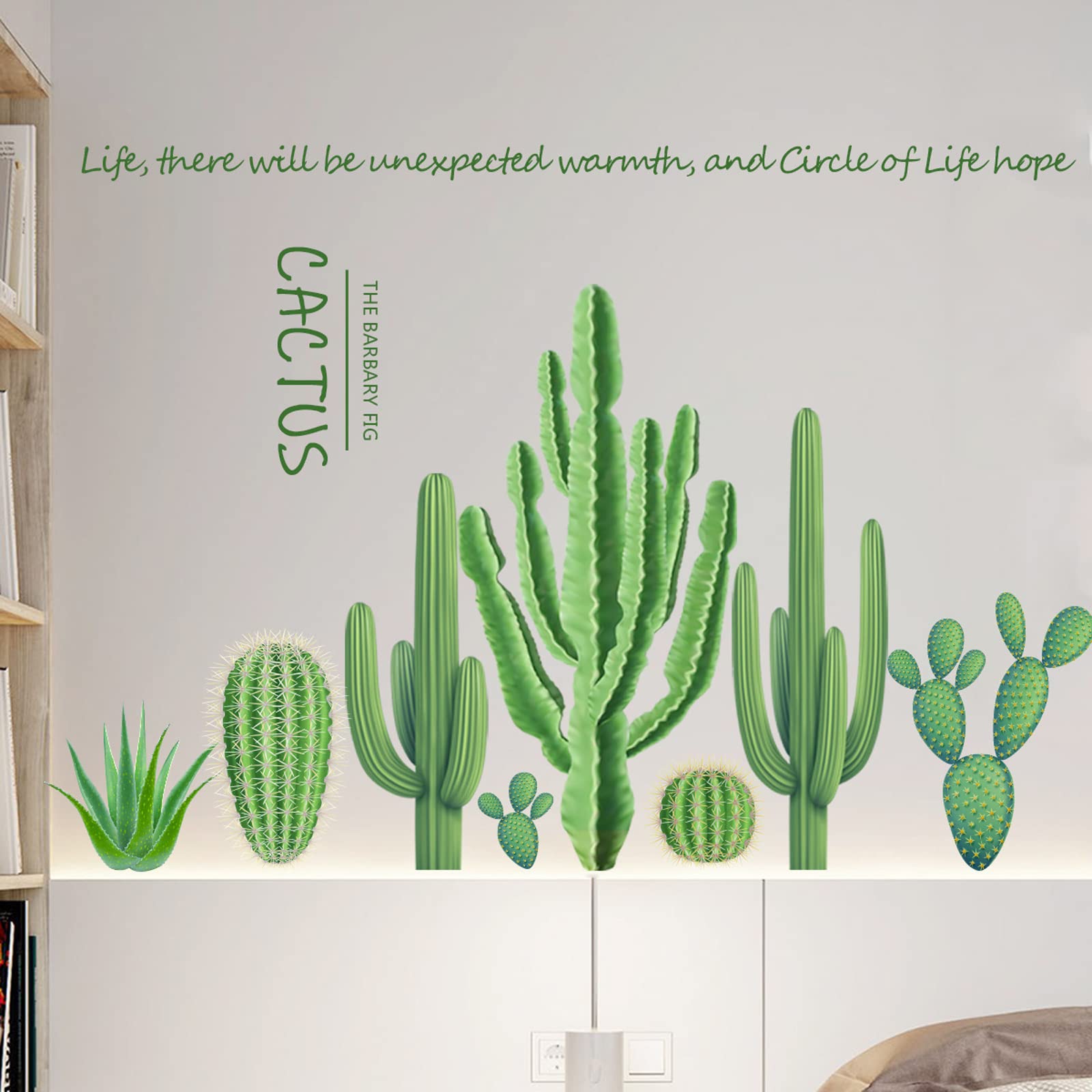 Maydahui Cactus Wall Decals Green Succulent Plant Wall Stickers(25 X 37 Inch) Peel Stick Inspirational Quotes Tropical Cactus Wa