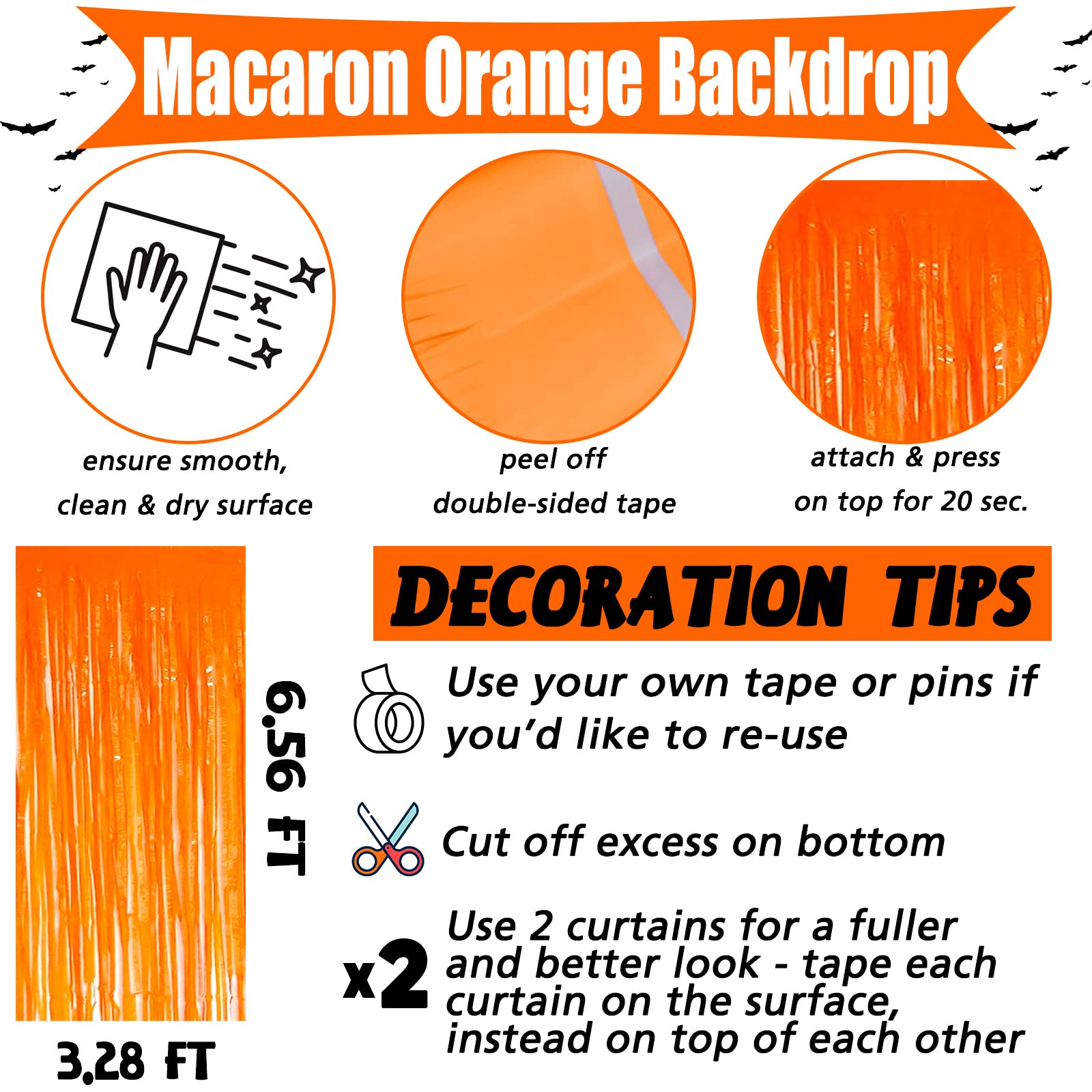 4 Pack Orange Fringe Curtain Backdrop, 3.2Ft X 6.6Ft Metallic Tinsel Foil Fringe Streamers Curtains Background For Photo Booth B