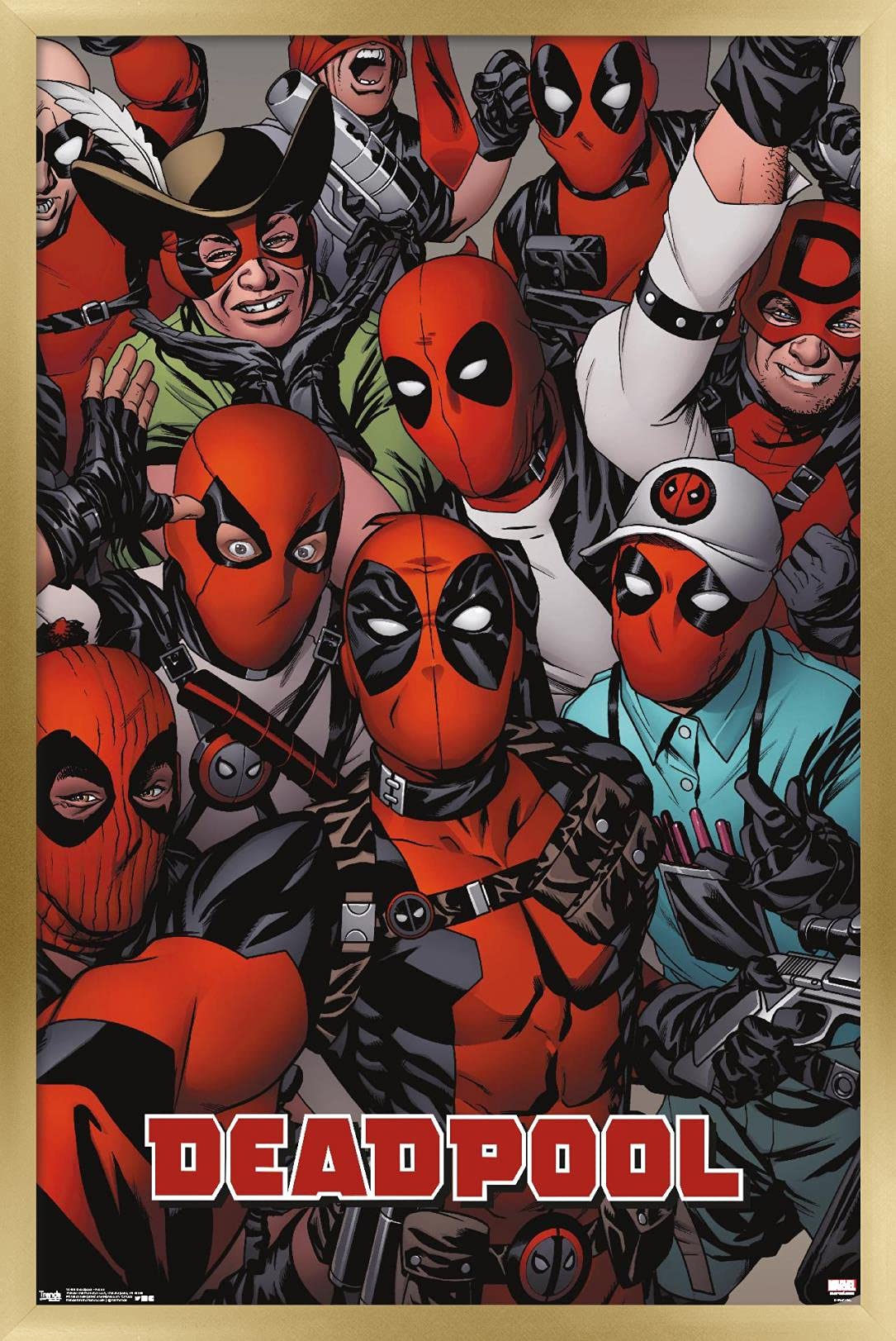 Trends International Marvel Comics Deadpool - Faces Wall Poster, 22.4L X 14.7W, Gold Framed Version