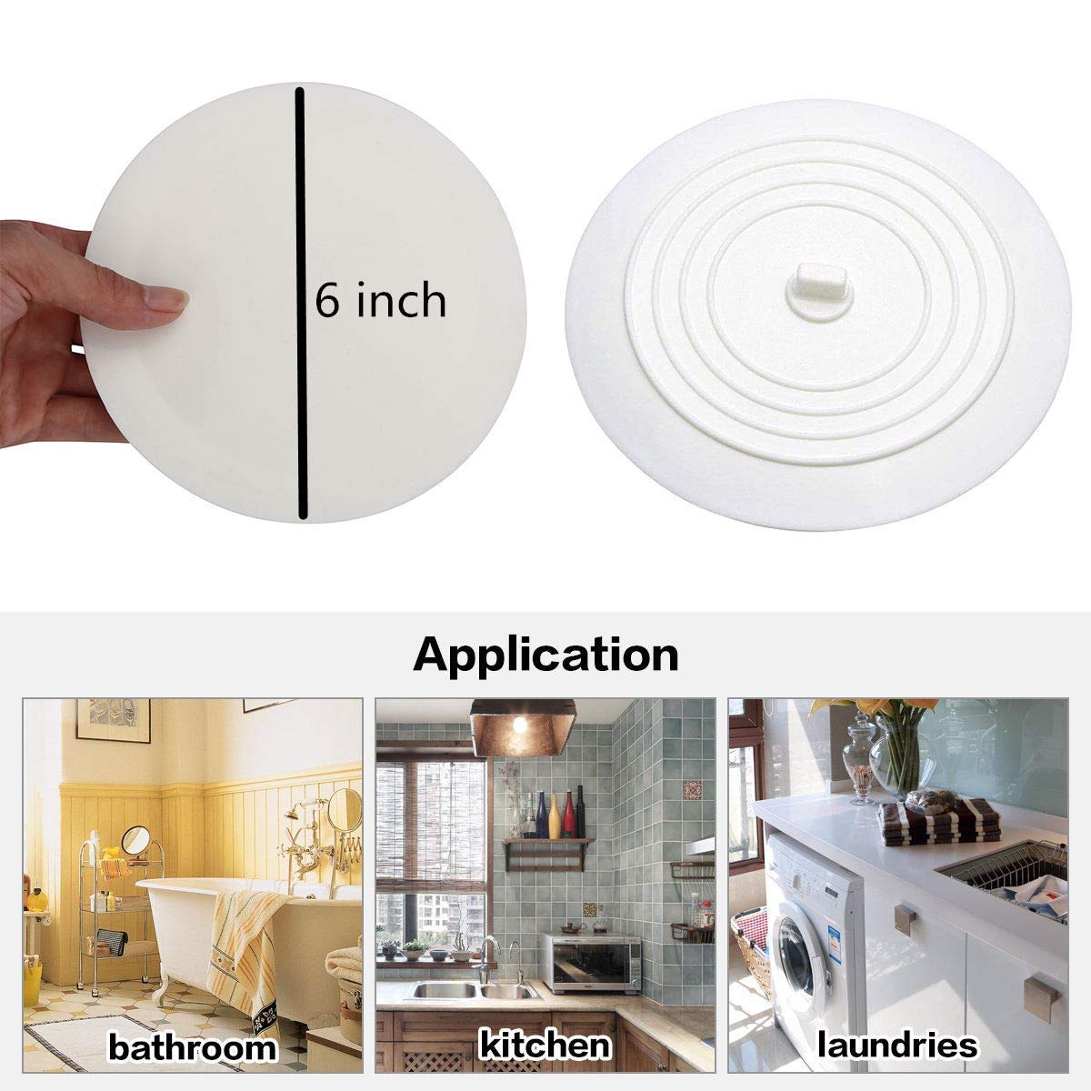 Cuttte Silicone Bathtub Drain Stopper, 6 Inches Large Tub Stopper, Flat Suction Drain Cover, Bath Tub Drain Hair Stopper Drain P