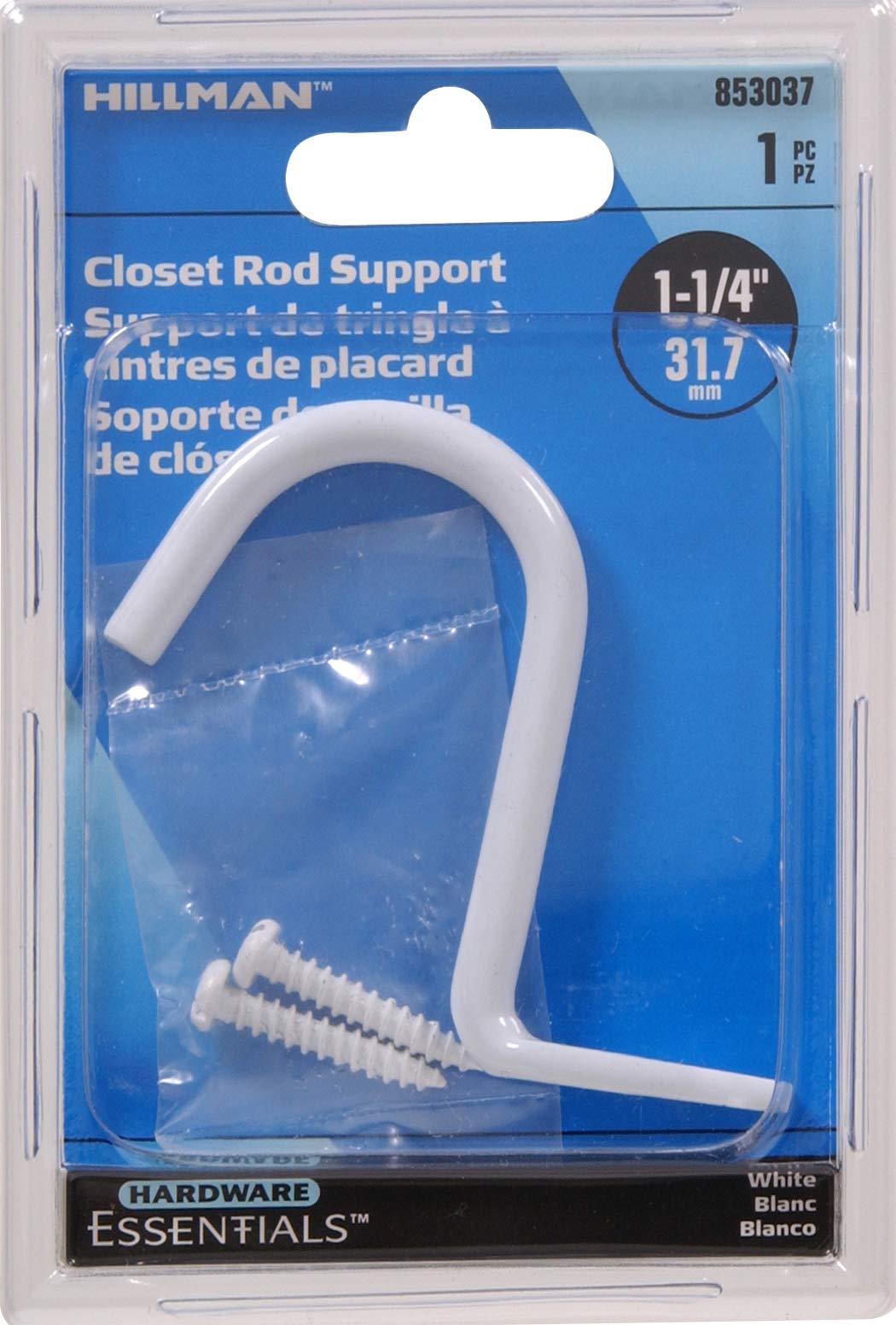 Hillman 853037 1-1/4'' Closet Rod Center Support - White Finish 1-Pack